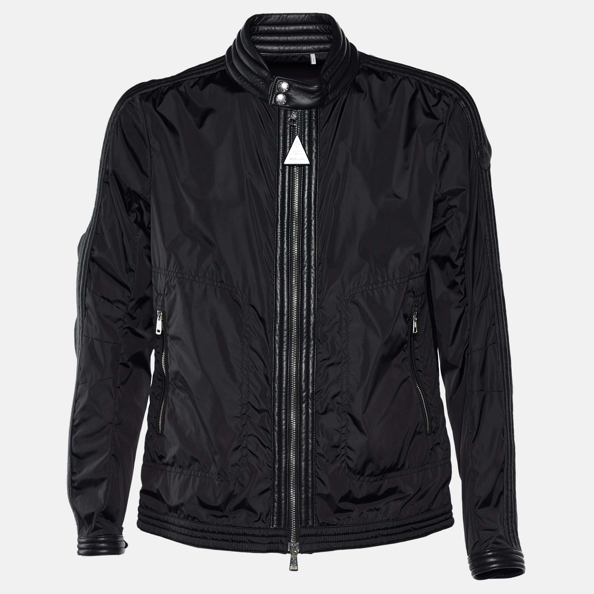 Moncler Black Nylon Daquin Zip Up Jacket L