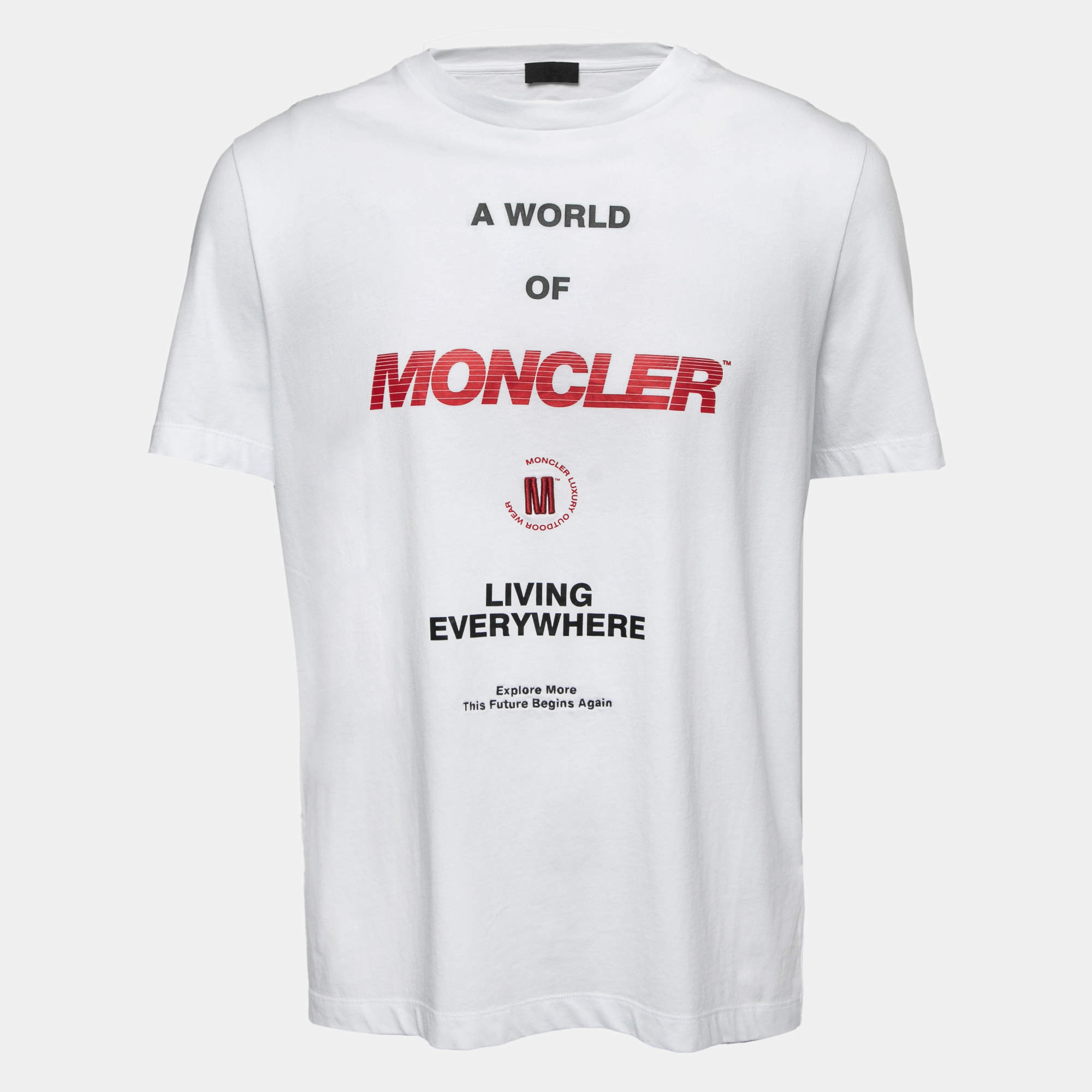 Moncler White Typography Print Cotton Crew Neck T-Shirt L