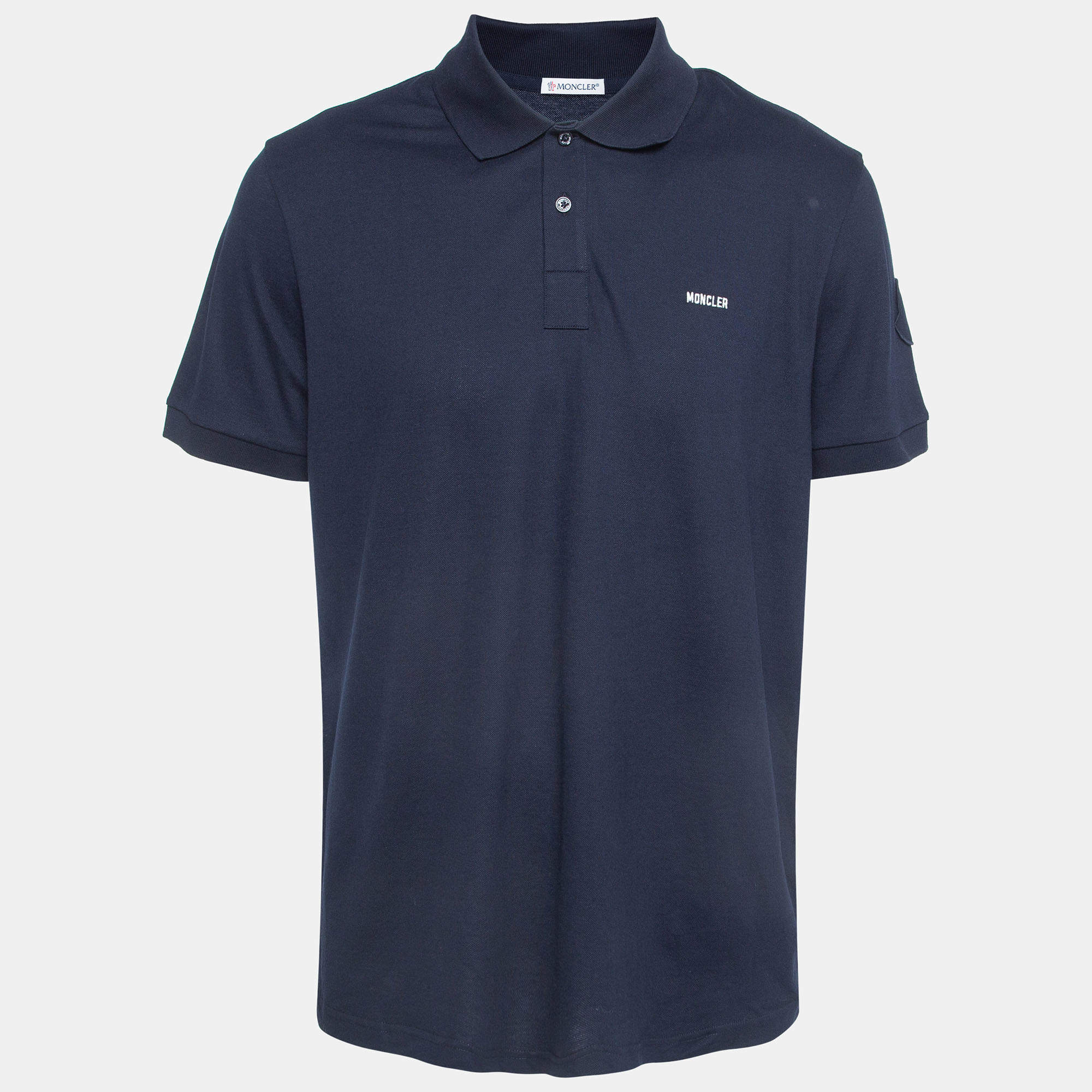 Moncler Navy Blue Embroidered Cotton Short Sleeve Polo T-Shirt XXL