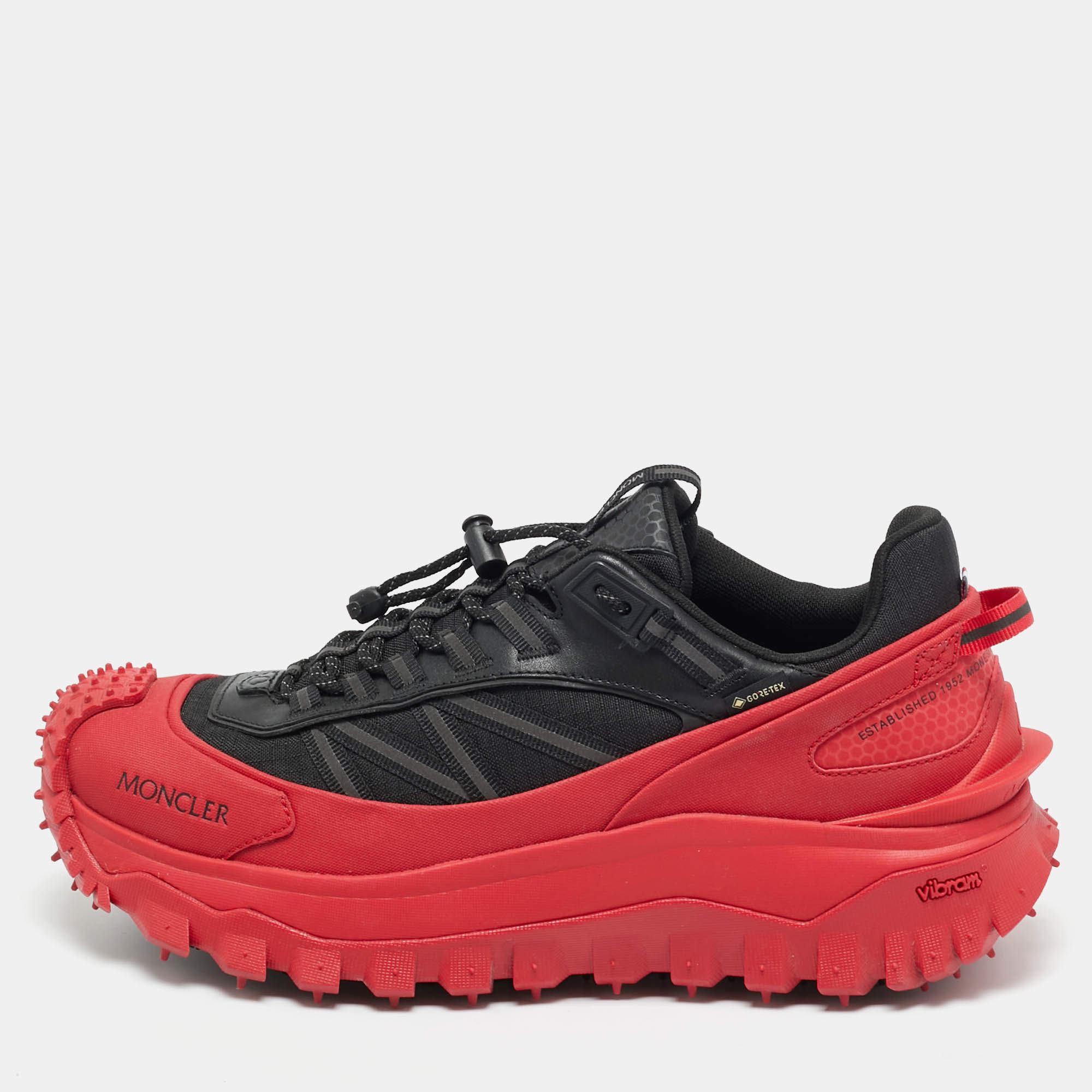 Pre Owned Moncler Black/Red Canvas and Leather TrailGrip GTX Lace Up Sneakers Size 43