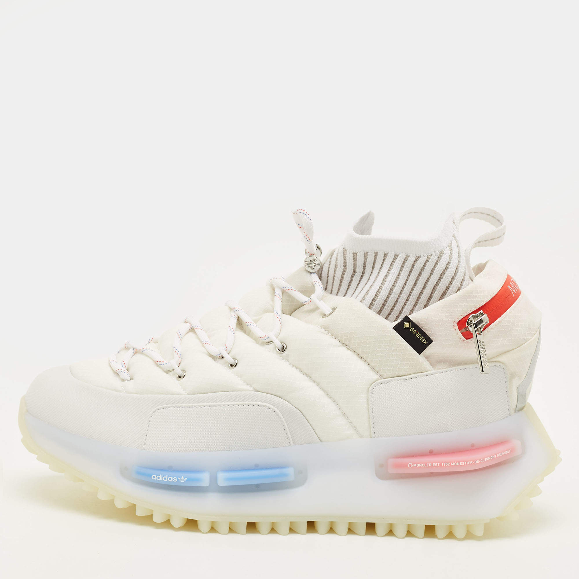 Pre Owned حذاء رياضي مونكليير وأديداس قماش كانفاس ونيلون أبيض بعنق منخفض مقاس 42