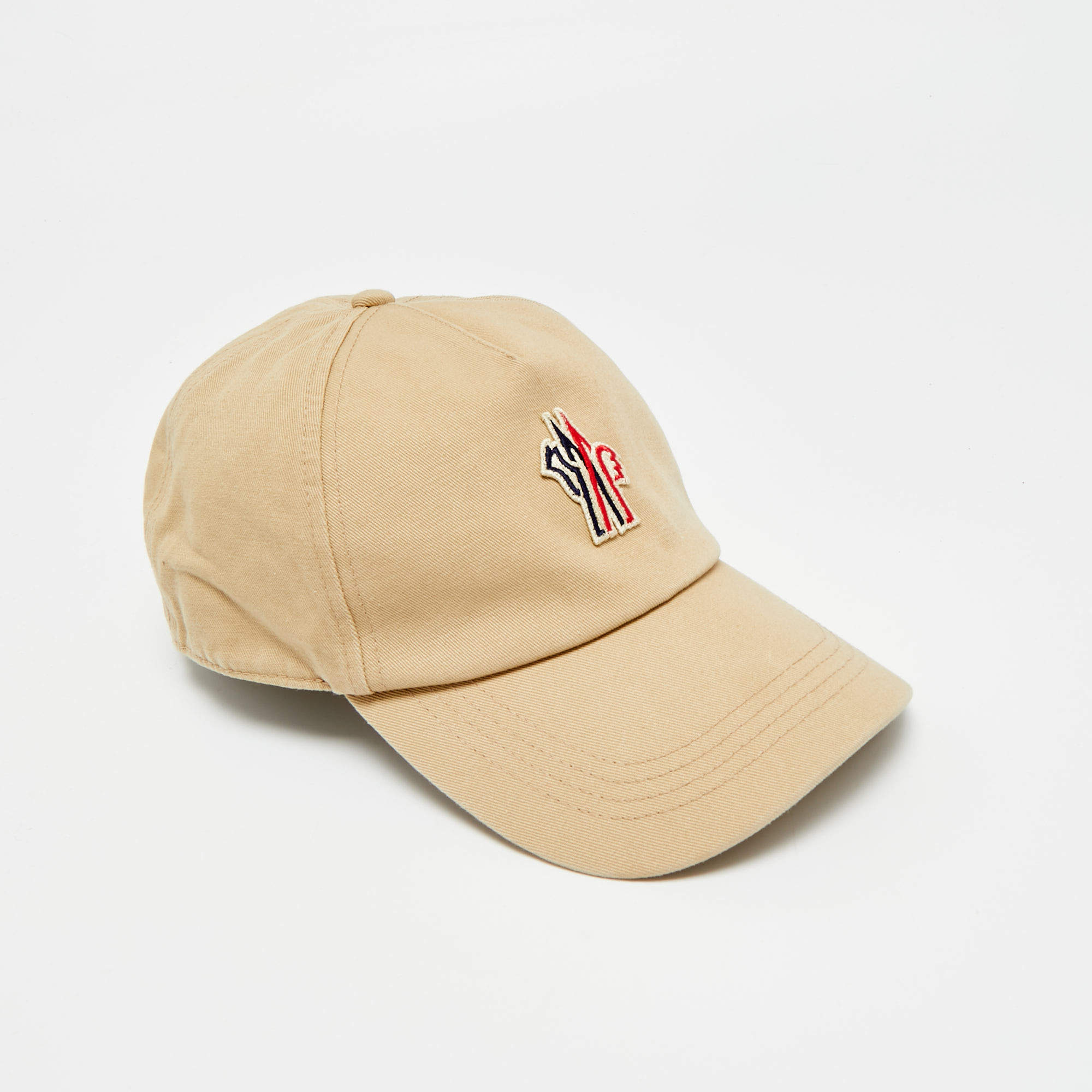 Pre Owned Moncler Beige Logo Applique Cotton Baseball Cap Size 55-62