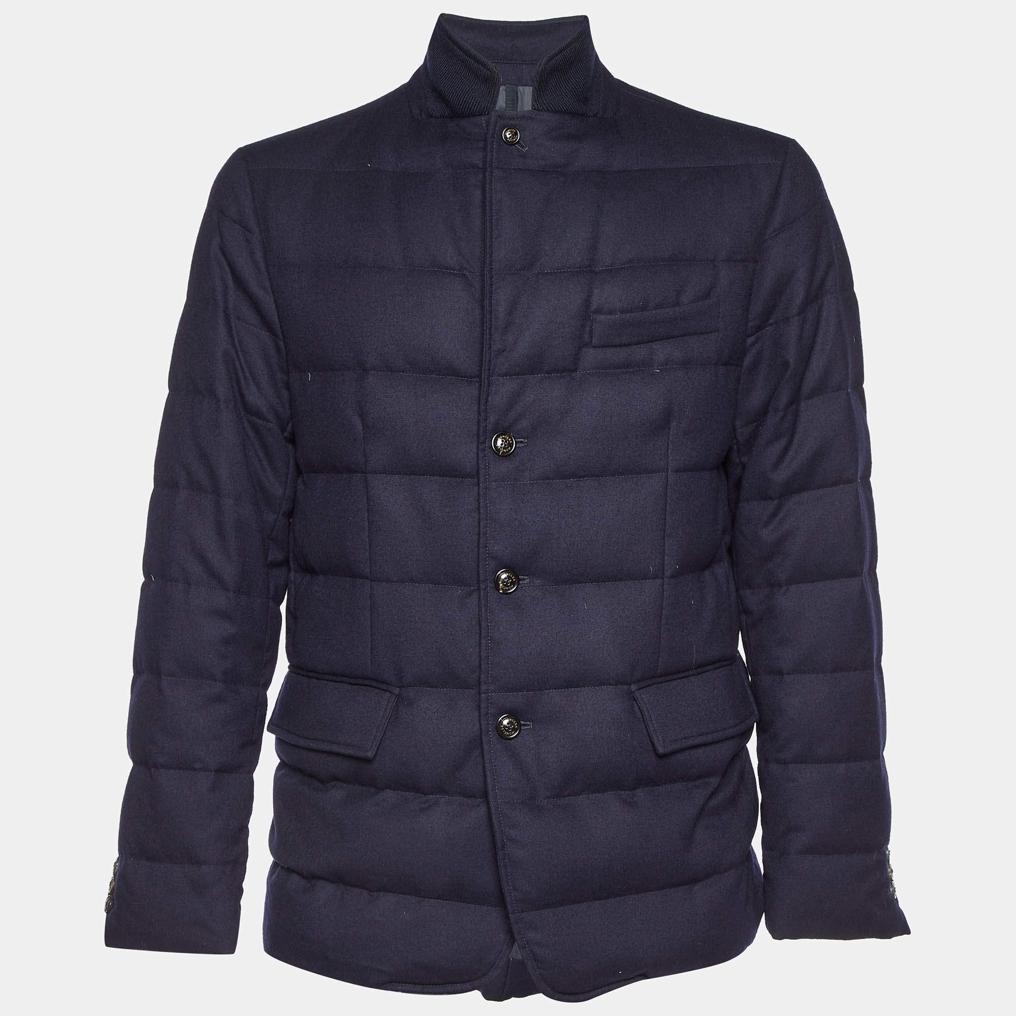 Moncler Navy Blue Wool Rodin Quilted Down Jacket XL