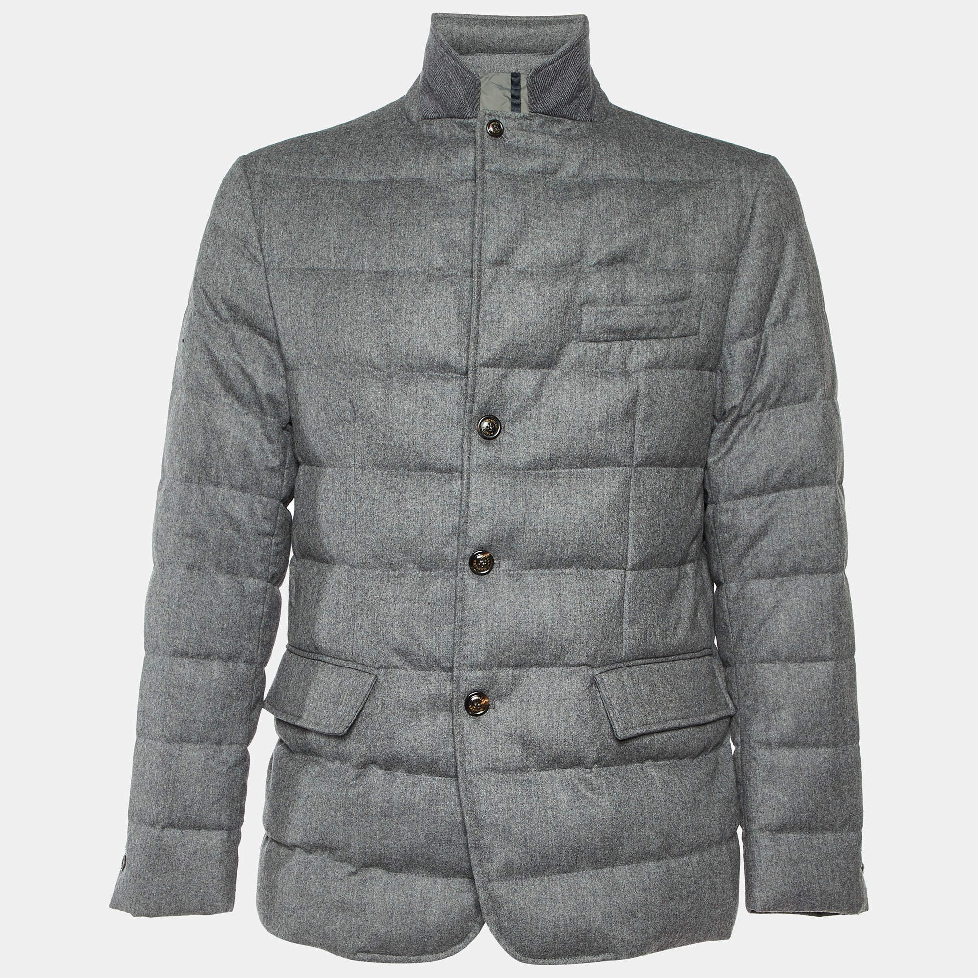 Moncler Grey Wool Rodin Giacca Quilted Down Jacket XL