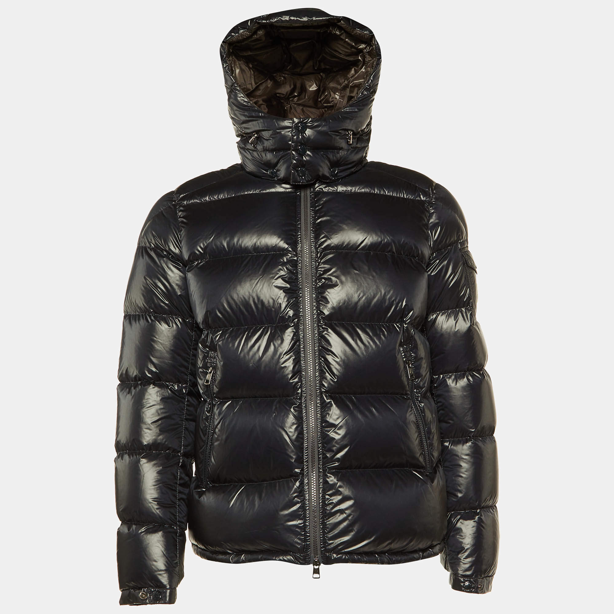 Moncler Black Nylon Zin Down Zip Up Jacket M
