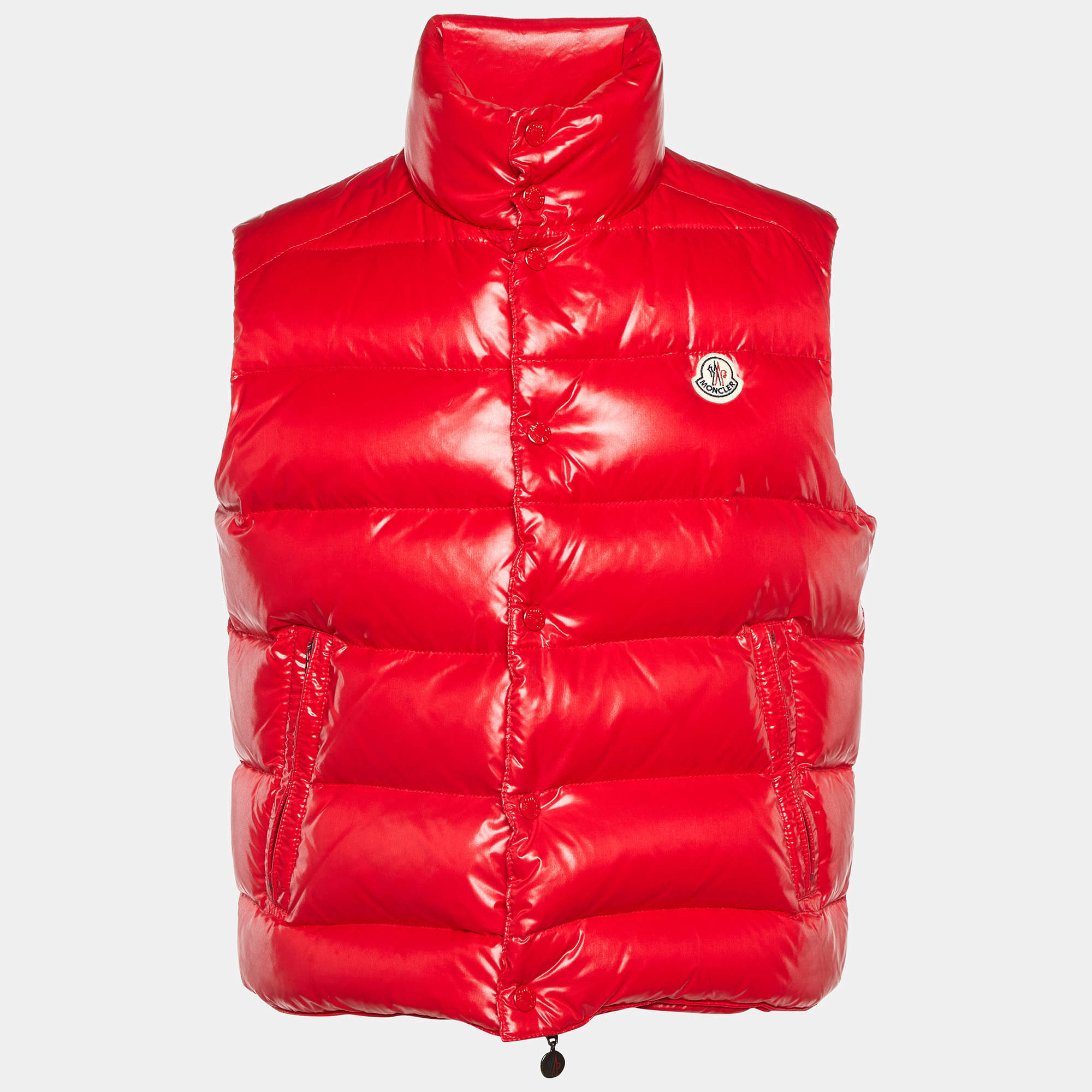 Pre Owned Moncler Red Nylon Zip-Up Puffer Tib Gilet Jacket M