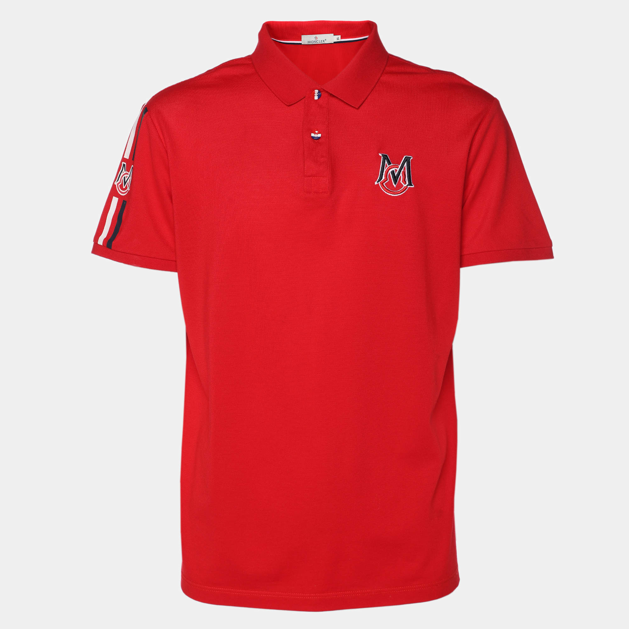Moncler Red Cotton Pique Logo Patch Polo T-Shirt XL