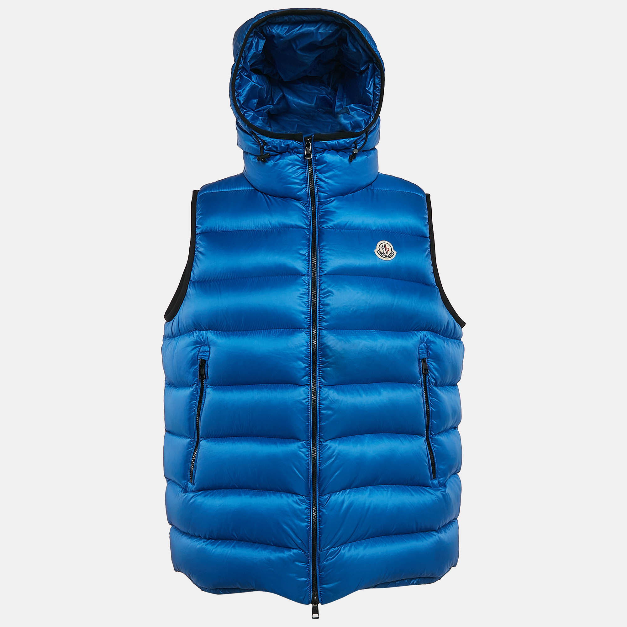 Pre Owned Moncler Blue Nylon Zip-Up Quilted Down Ray Gilet XXL