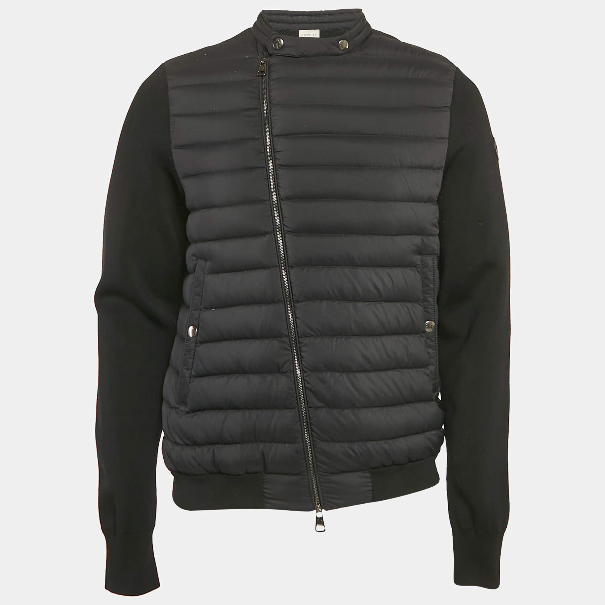 Moncler Black Nylon and Cotton Knit Maglia Tricot Cardigan Jacket L