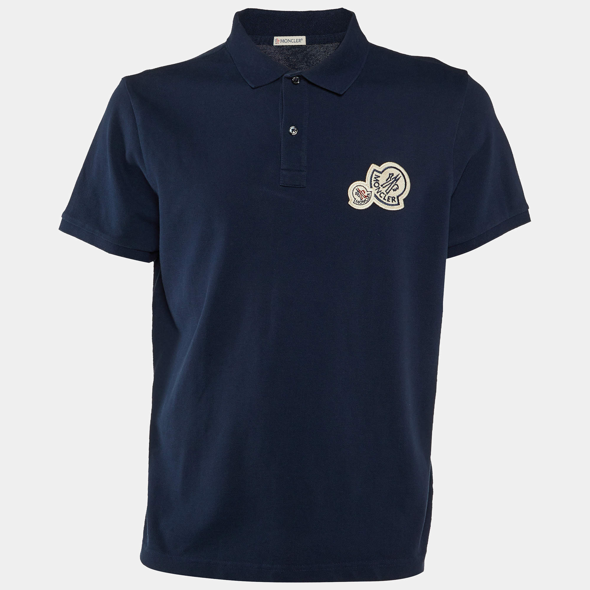 Pre Owned Moncler Navy Blue Logo Patch Cotton Polo T-Shirt XL