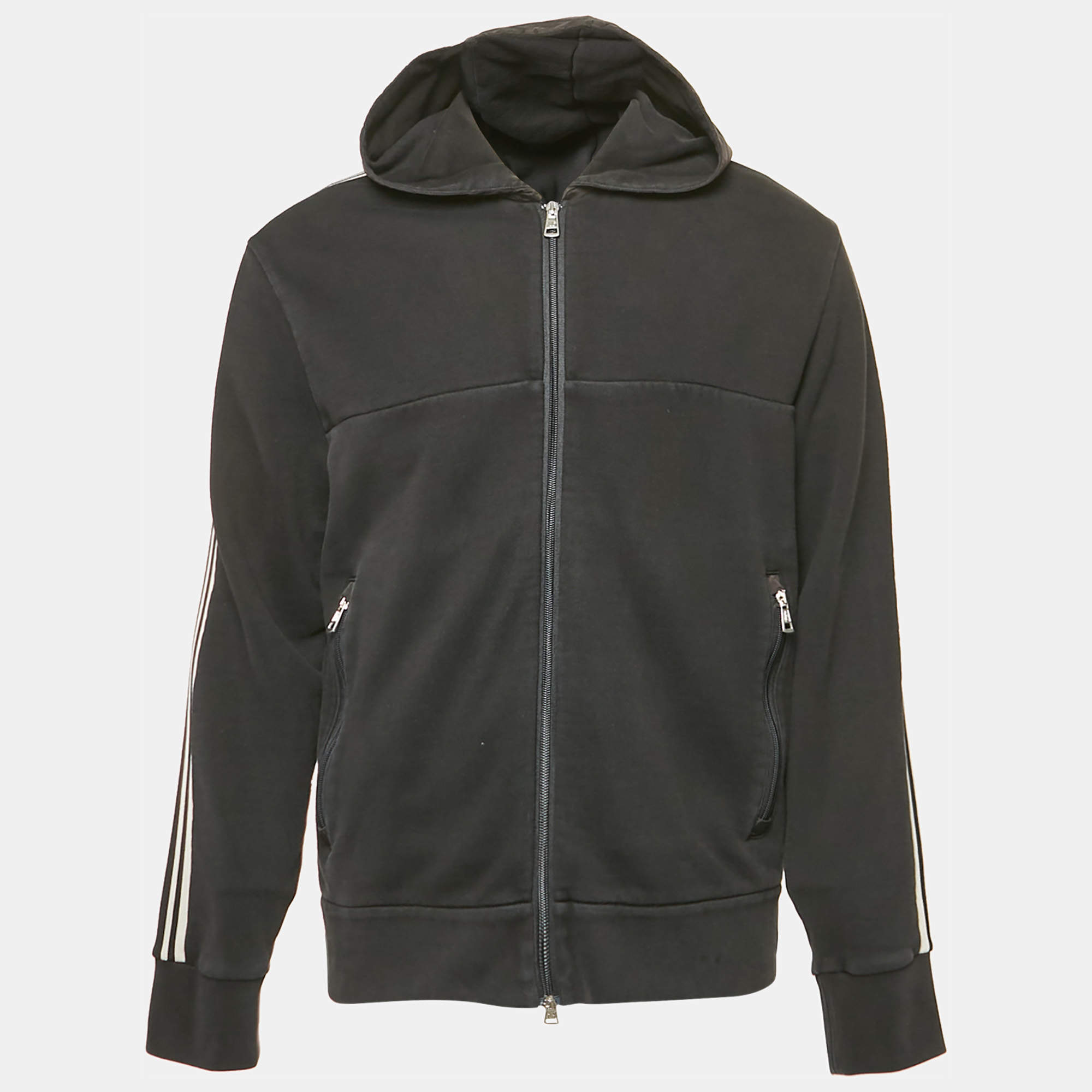 Moncler Black Jersey Zip-Up Hooded Jacket XL