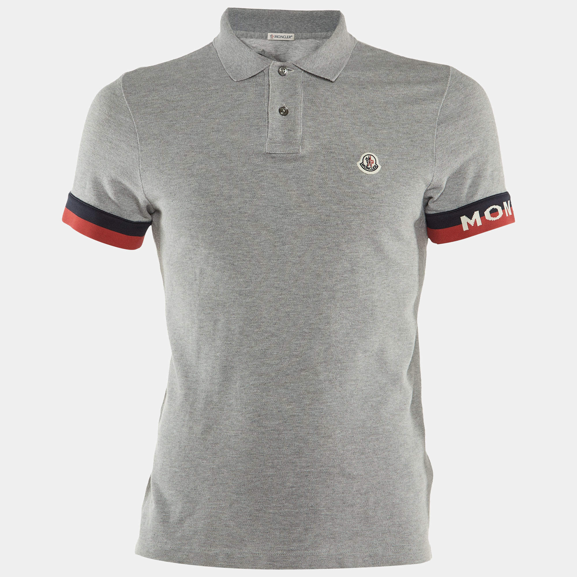 Moncler Grey Cotton Logo Sleeve Detail Polo T-Shirt S