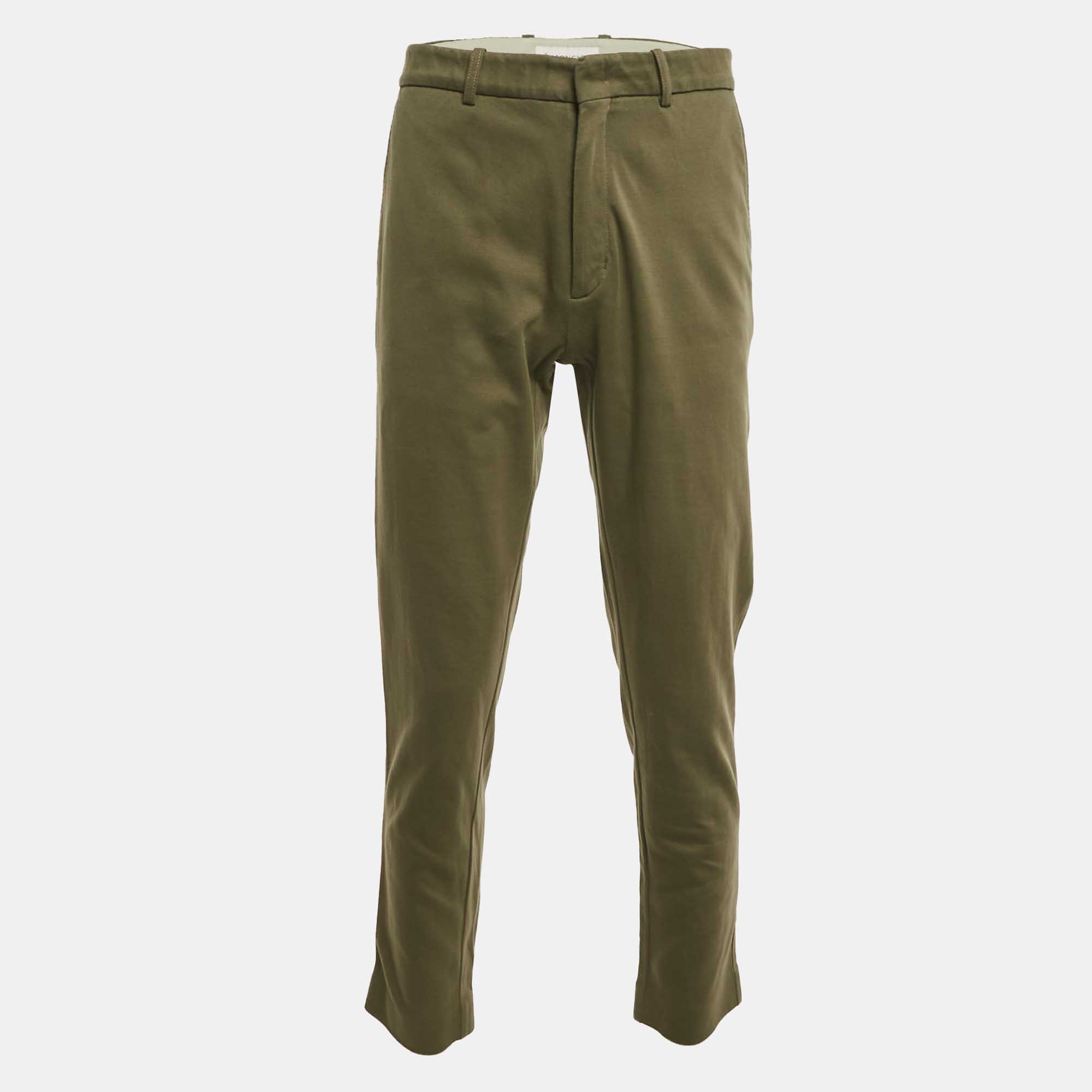 Pre Owned Moncler Olive Green Jersey Trousers L