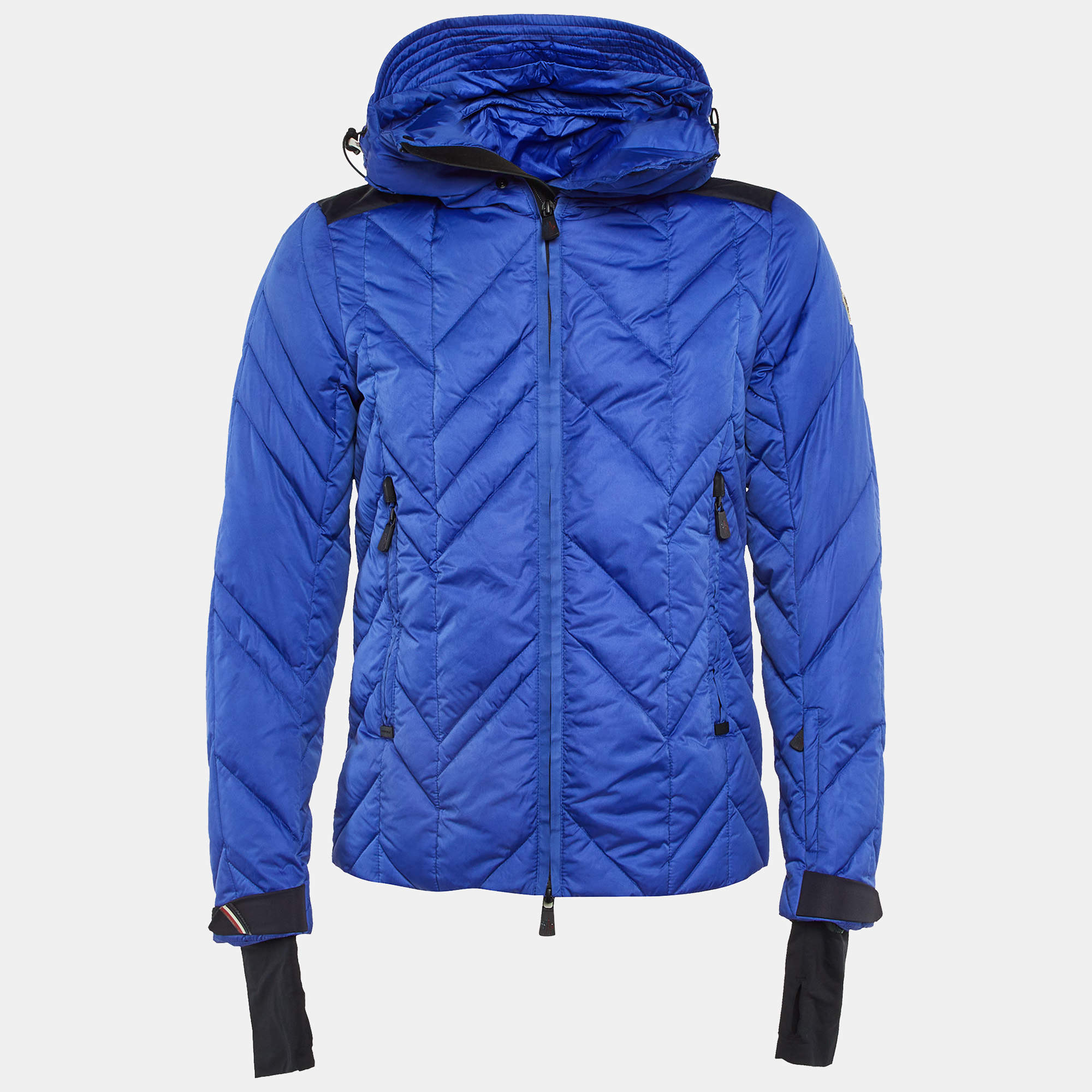 Pre Owned Moncler Blue Quilted Hooded Jacket S