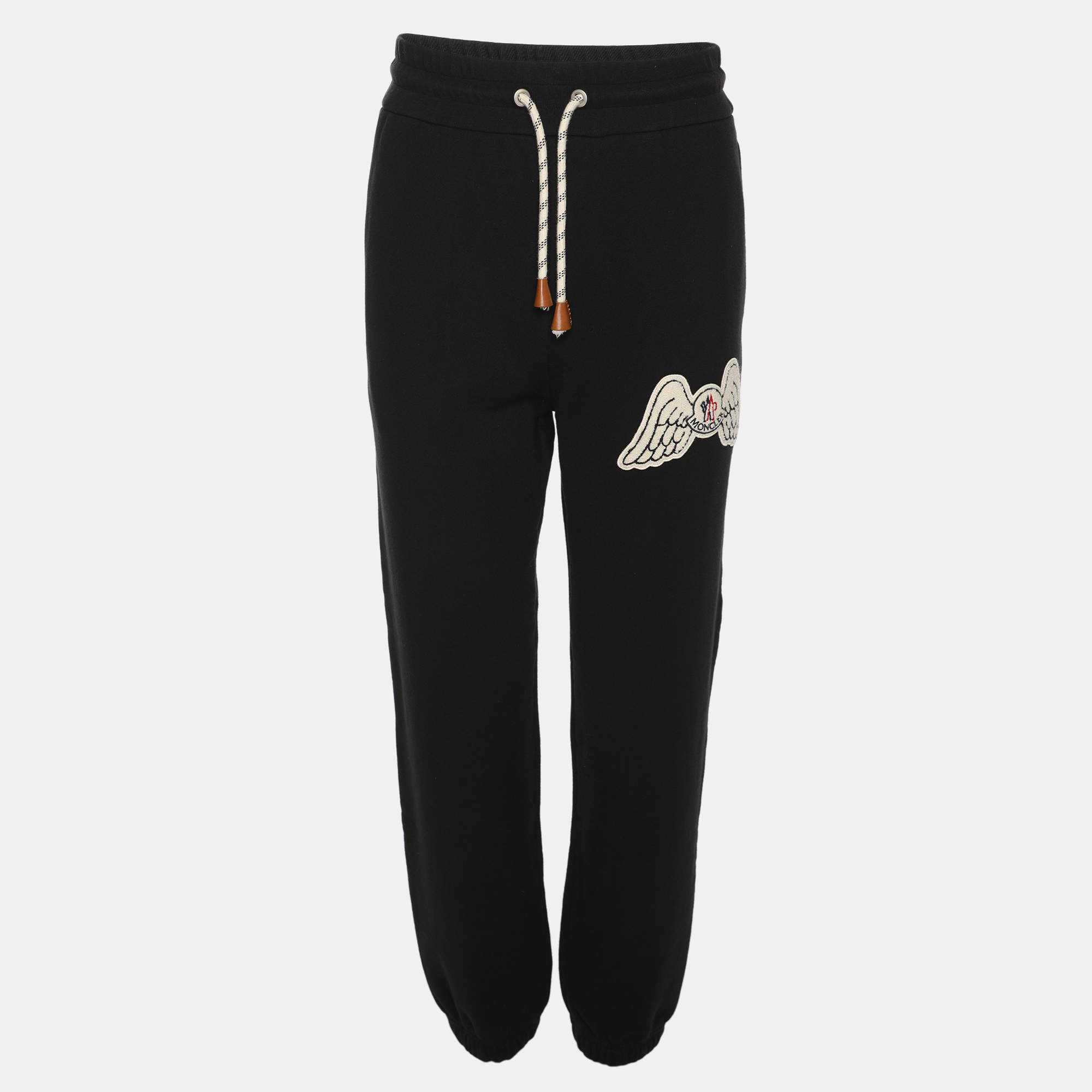 Pre Owned Moncler Palm Angels Black Jersey Logo Patch Jogger Pants S