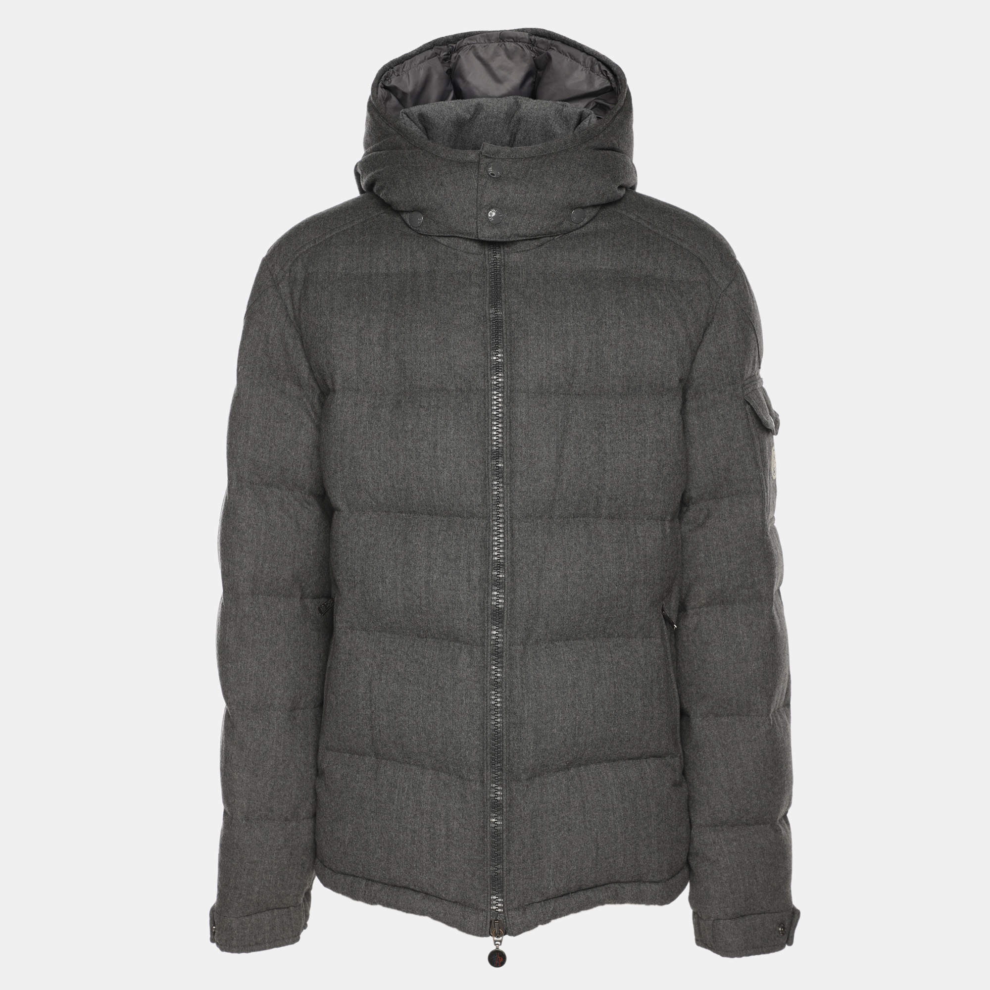 Pre Owned Moncler Grey Wool Puffer Jacket XXL