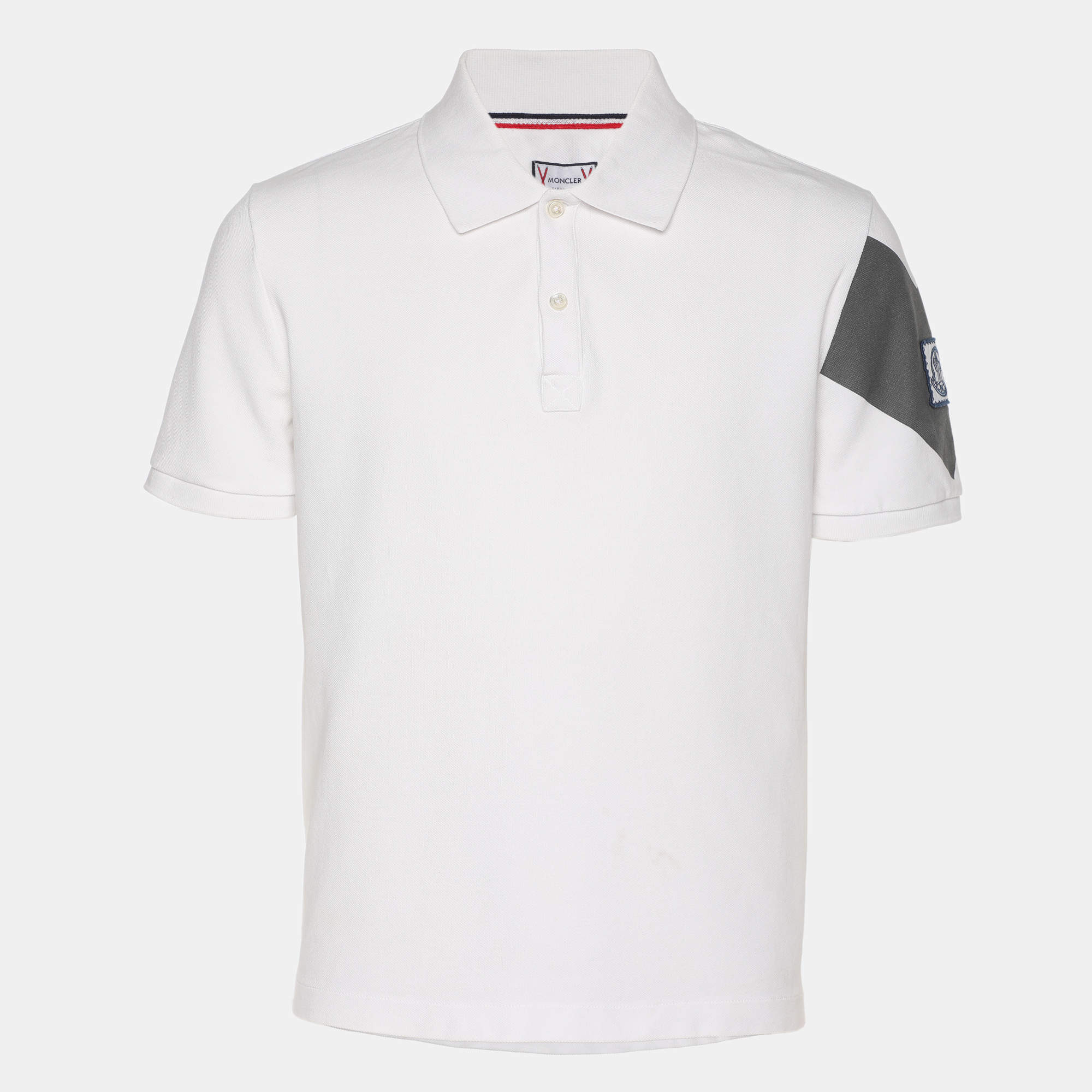 مملوكة مسبقًا Moncler White Jersey Logo Patch Polo T-Shirt M