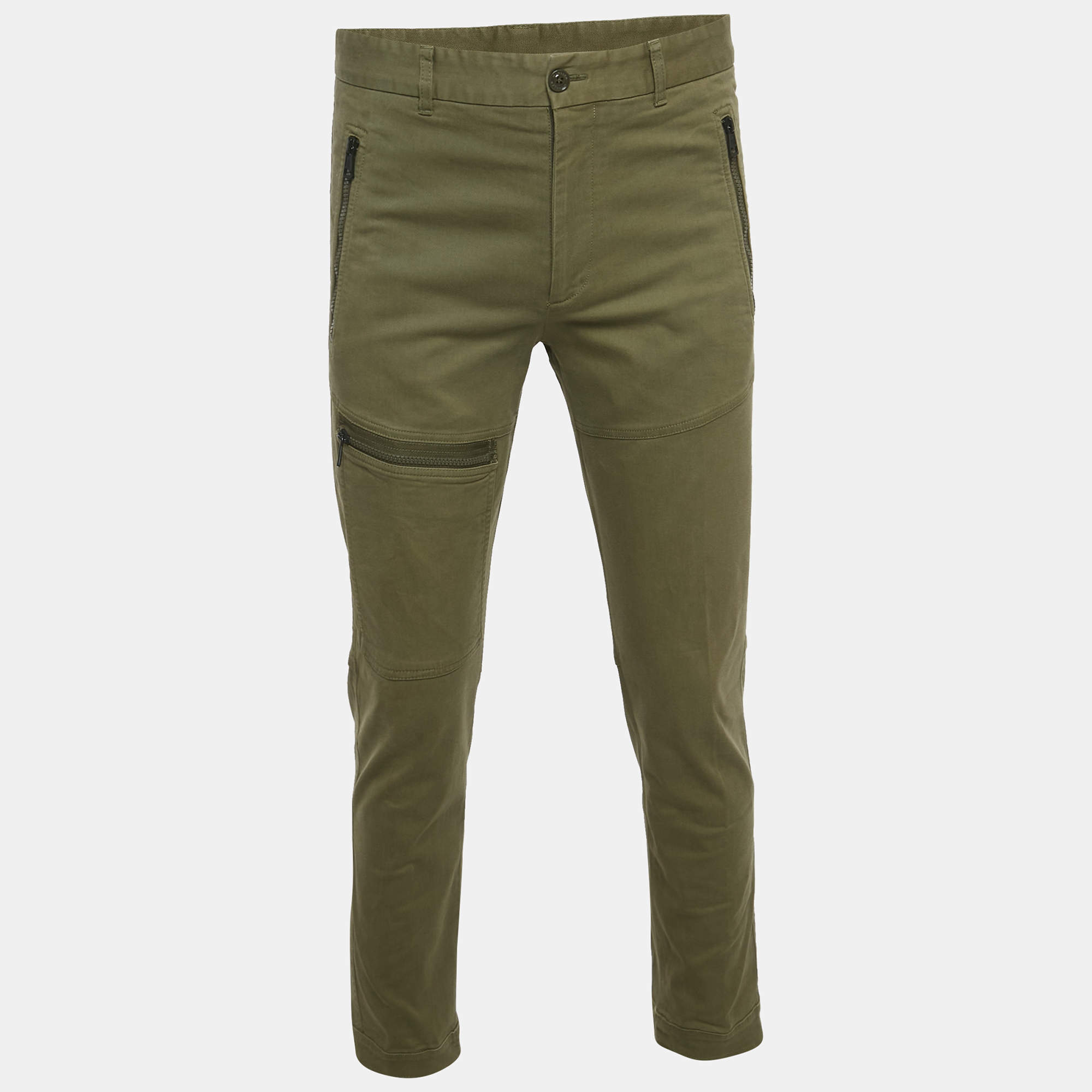 Pre Owned Moncler Green Gabardine Cargo Pants S