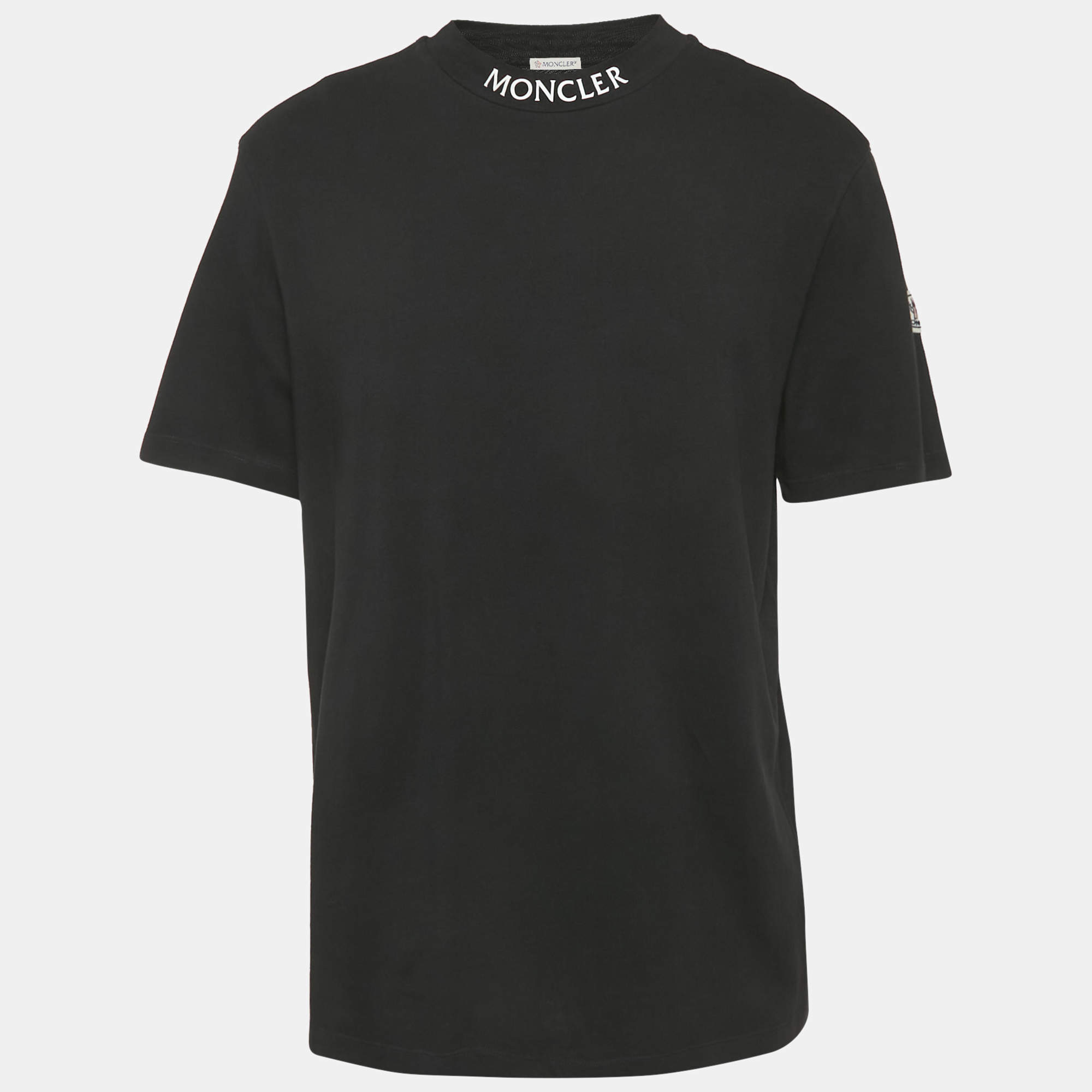 Pre Owned Moncler Black Cotton Knit Crew Neck T-Shirt L
