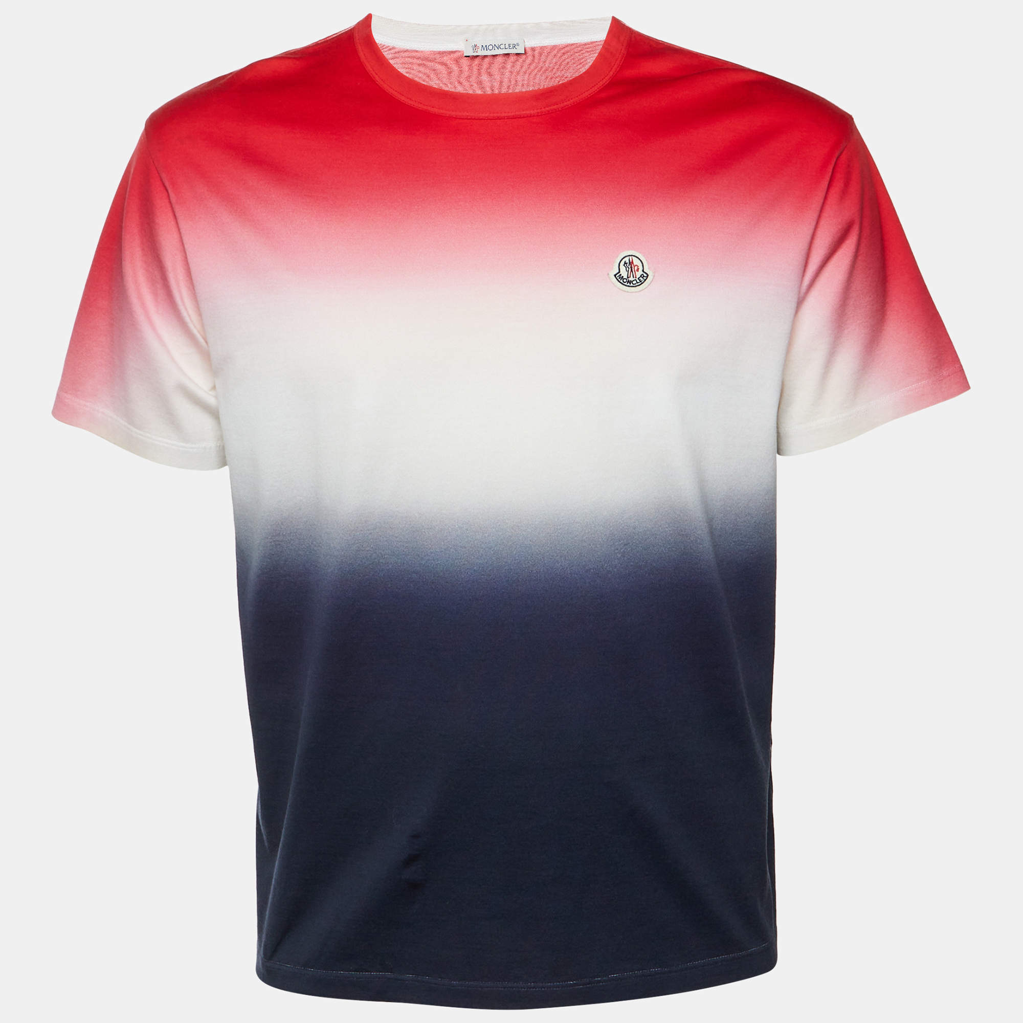 Pre Owned Moncler Red/Navy Blue Ombre Print Cotton Crew Neck T-Shirt S