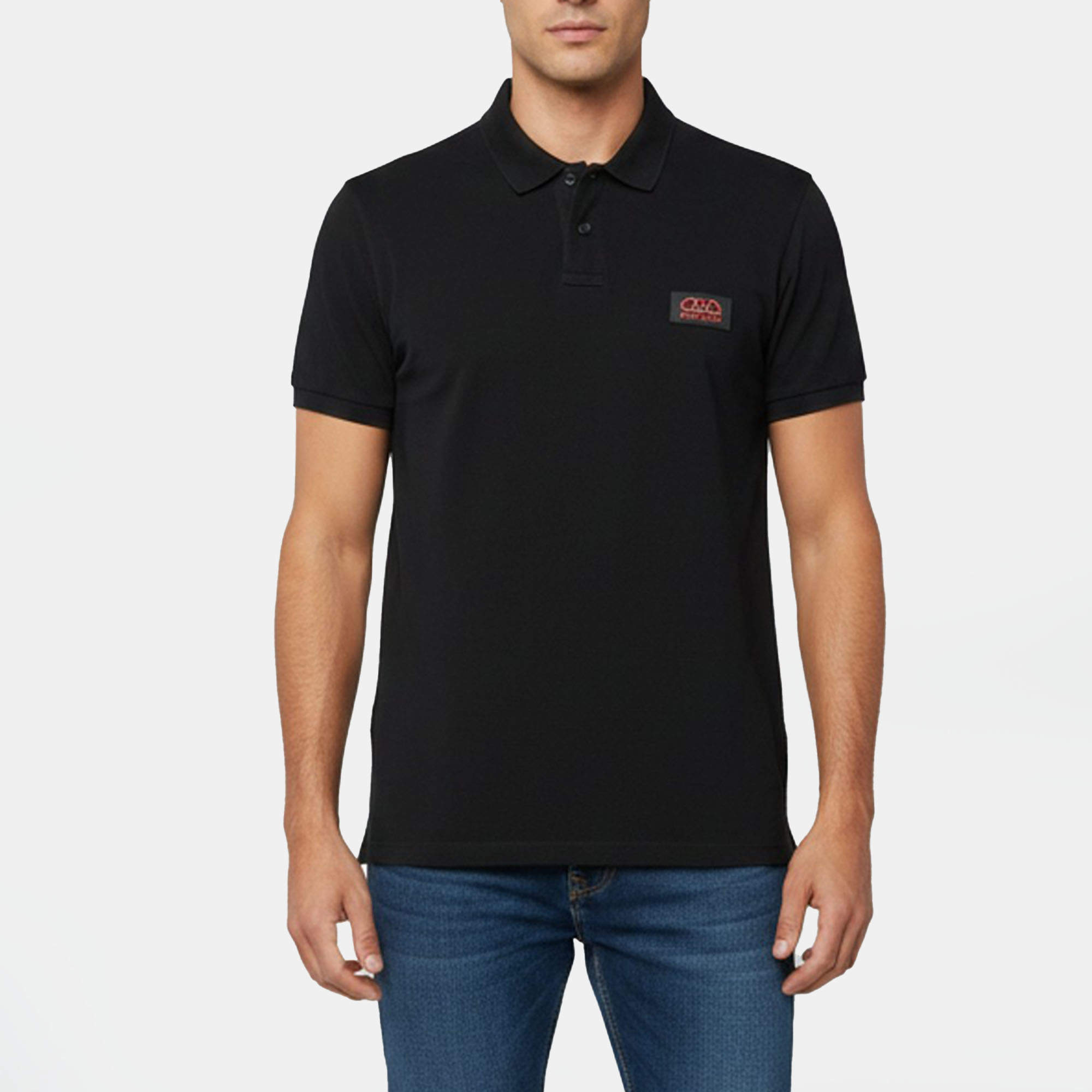 Pre Owned Moncler Black Pique Knit Polo T-Shirt XXL