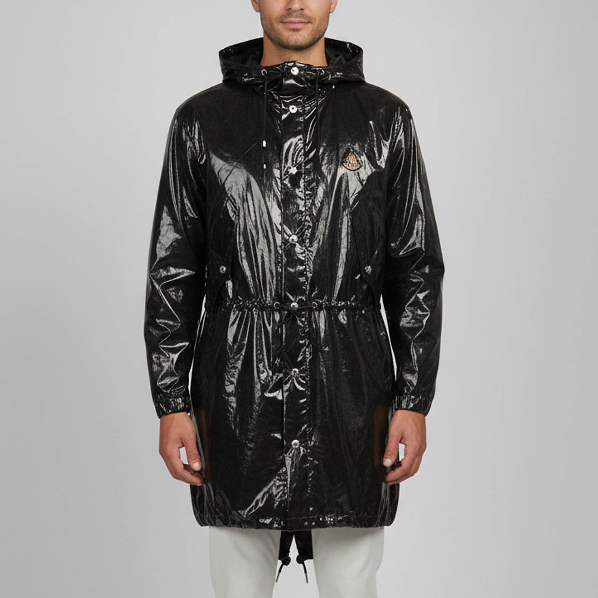 Pre Owned Moncler X Palm Angels Black Synthetic Sid Hooded Raincoat M