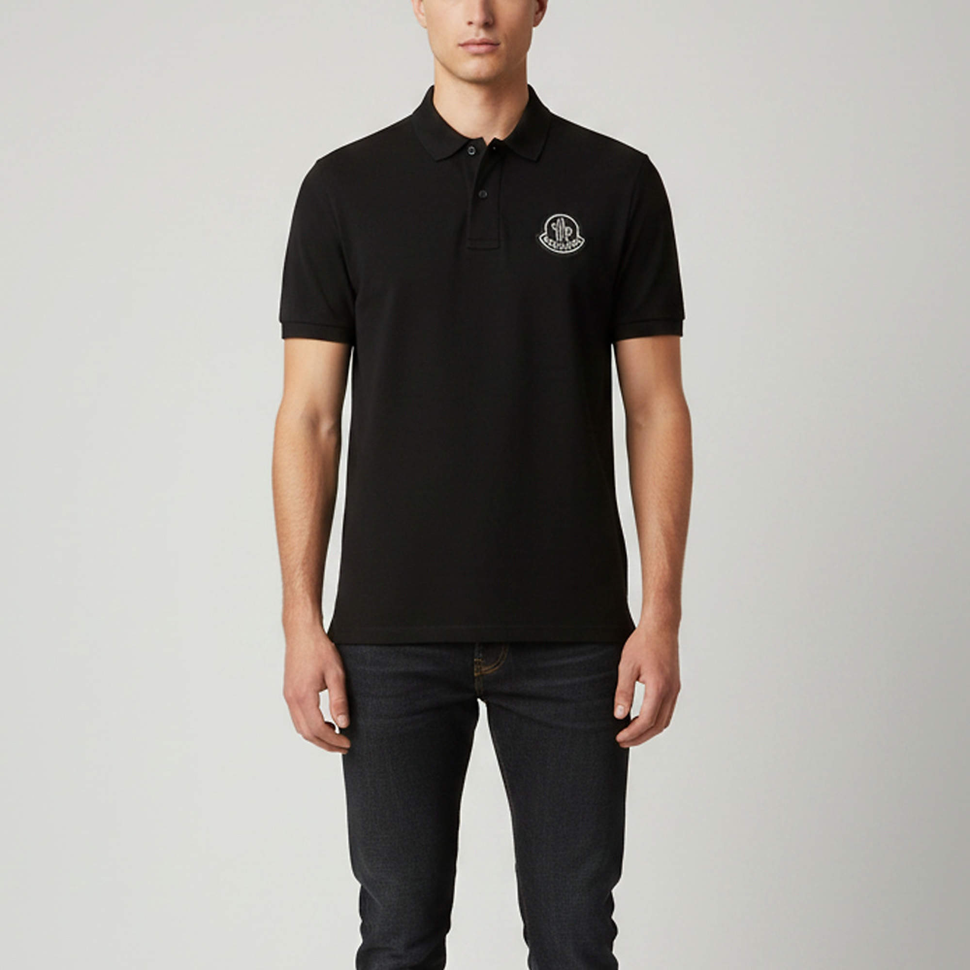 Pre Owned Moncler Black Logo Applique Piqué Knit Polo T-Shirt S