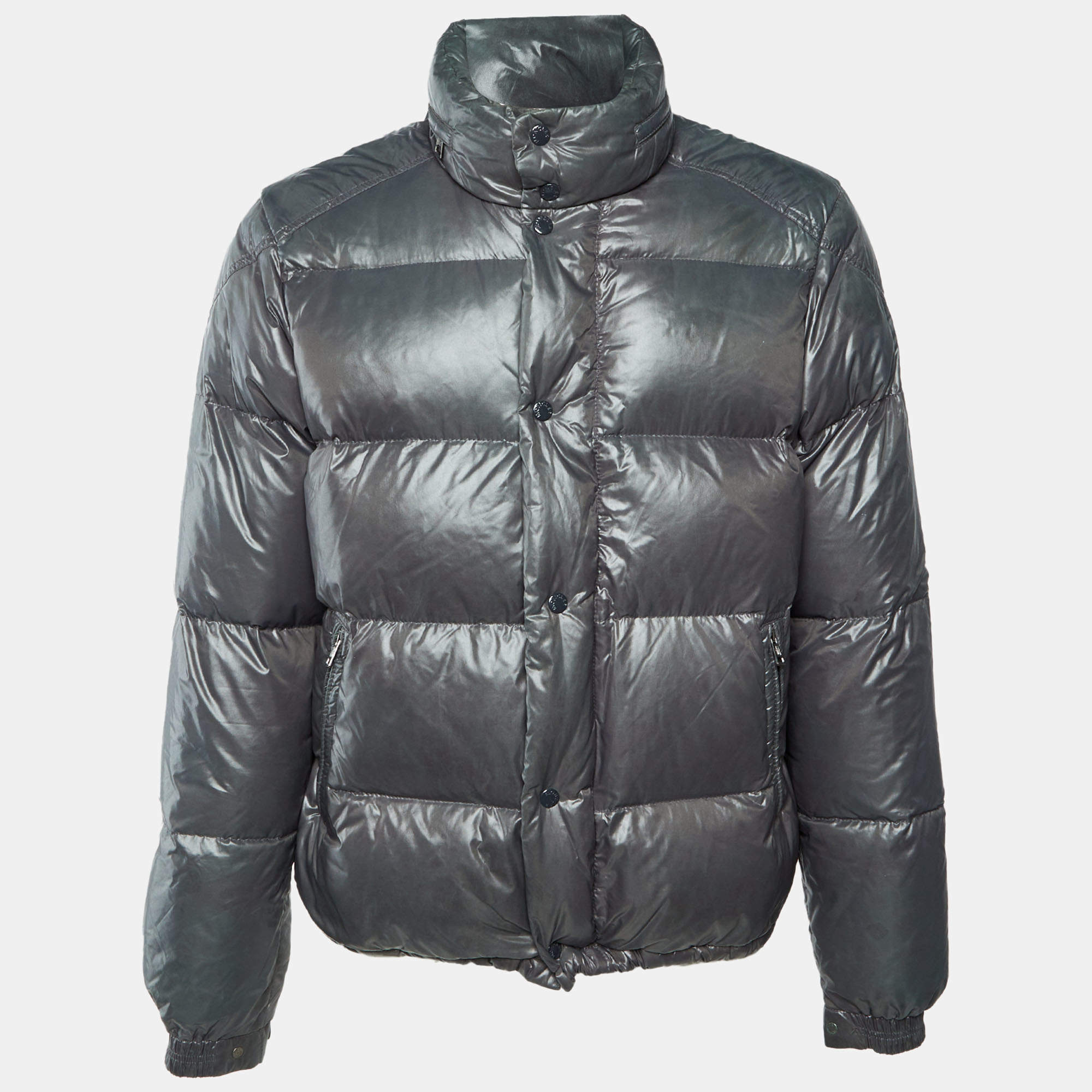 Pre Owned Moncler Grey Nylon Ever Zip Up Down Jacket XL