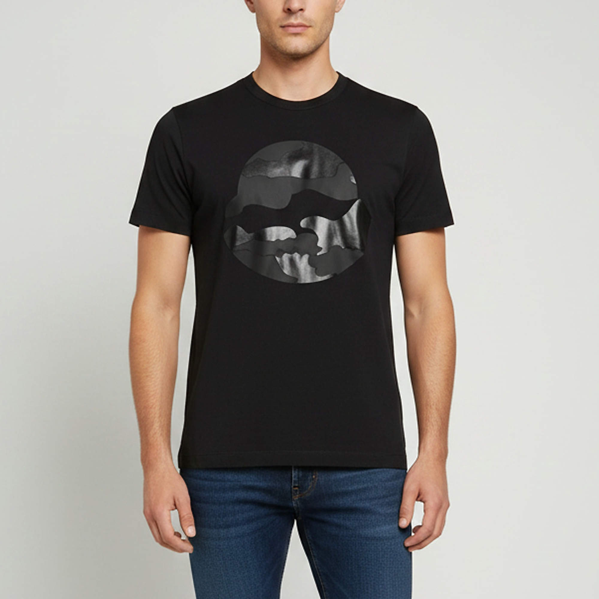 مملوكة مسبقًا Moncler Black Camouflage Graphic Print Jersey Crewneck T-Shirt M