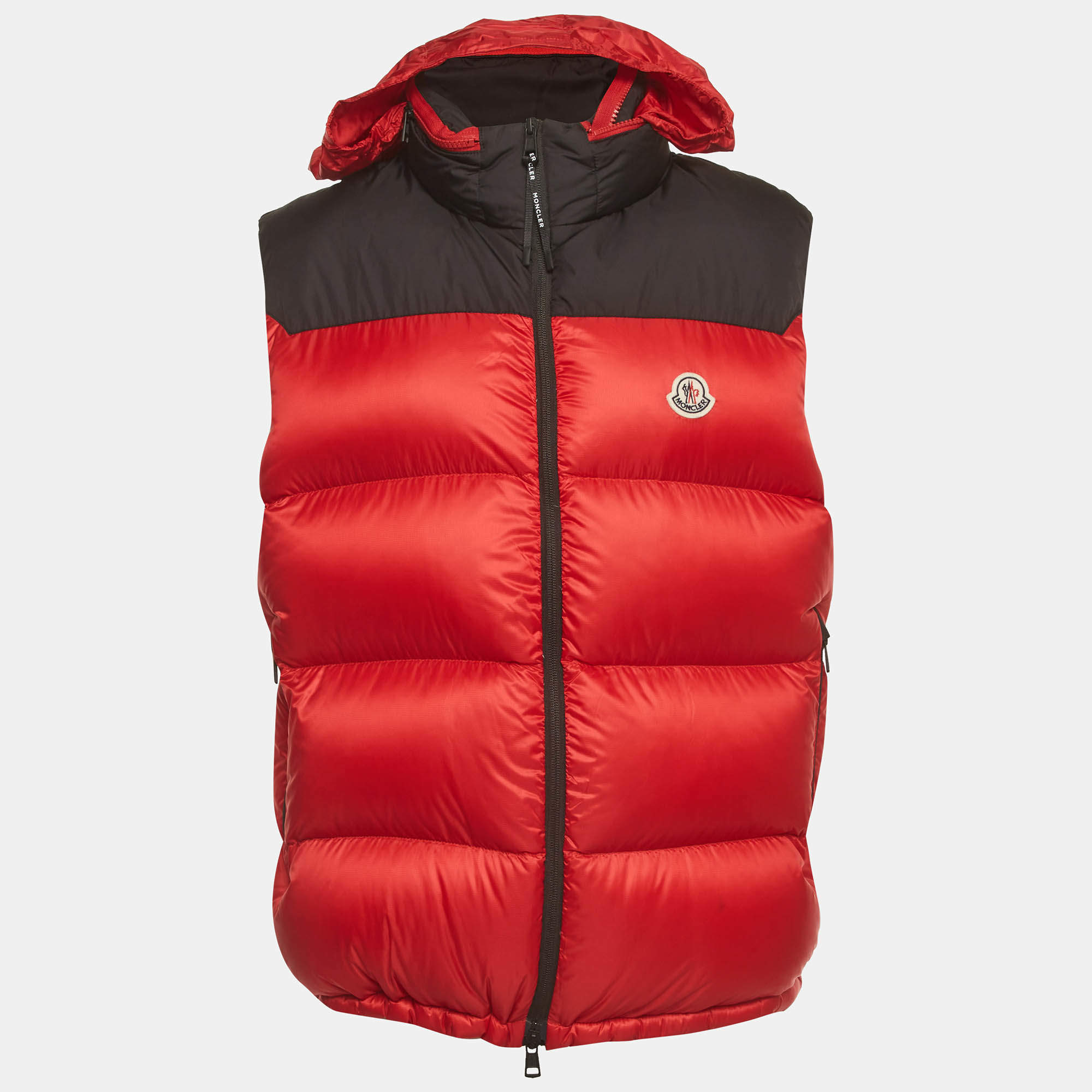 Pre Owned Moncler Red/Black Nylon Ophrys Gilet Puffer Vest XL