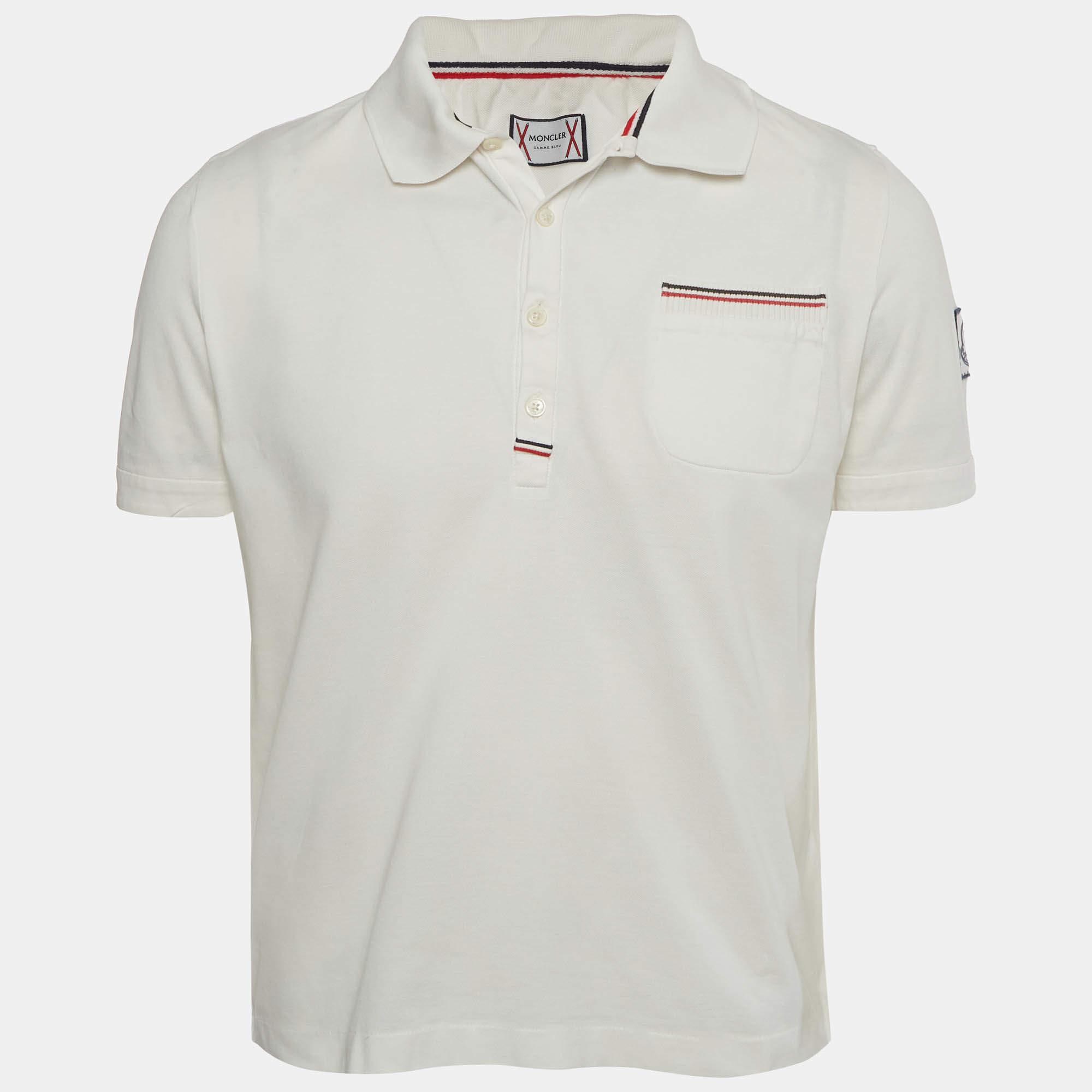 Pre Owned Moncler White Cotton Pique Short Sleeve Maglia Polo T-Shirt L