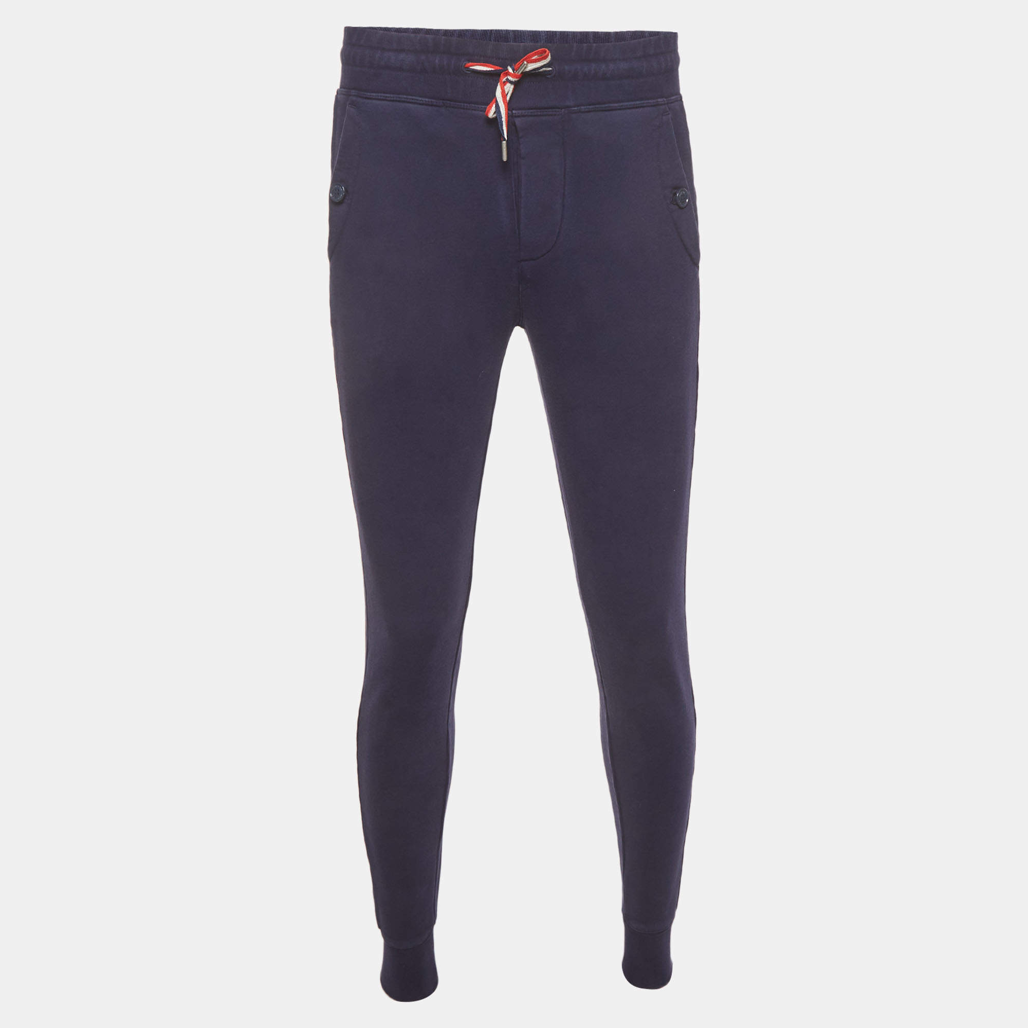 Pre Owned Moncler Navy Blue Jersey Drawstring Joggers M