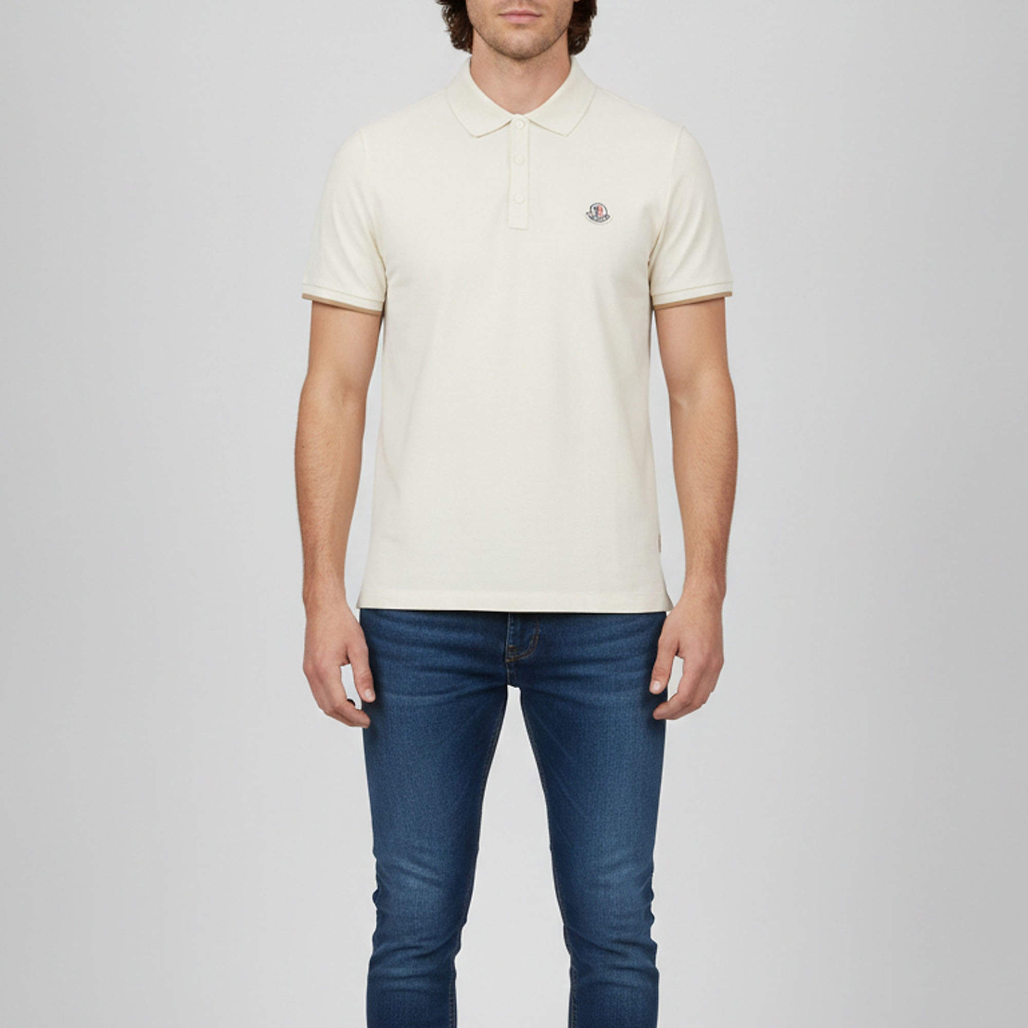 Pre Owned Moncler Cream Cotton Pique Short Sleeve Polo T-Shirt XL