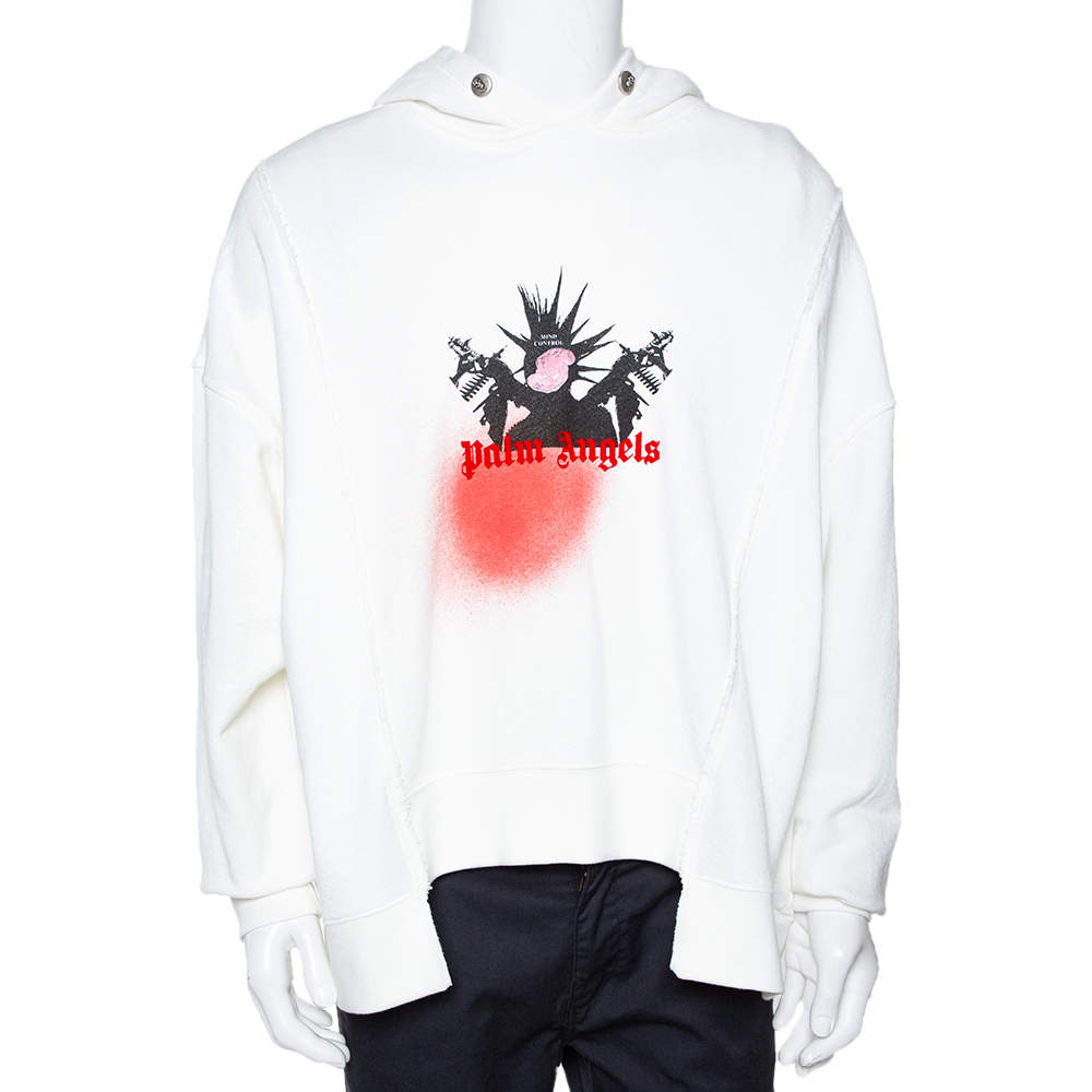8 Moncler x Palm Angels White Logo Print Cotton Oversized Hoodie S ...