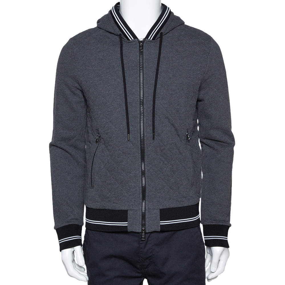 Moncler Grey Diamond Quilted Cotton Zip Front Hoodie L Moncler | The ...