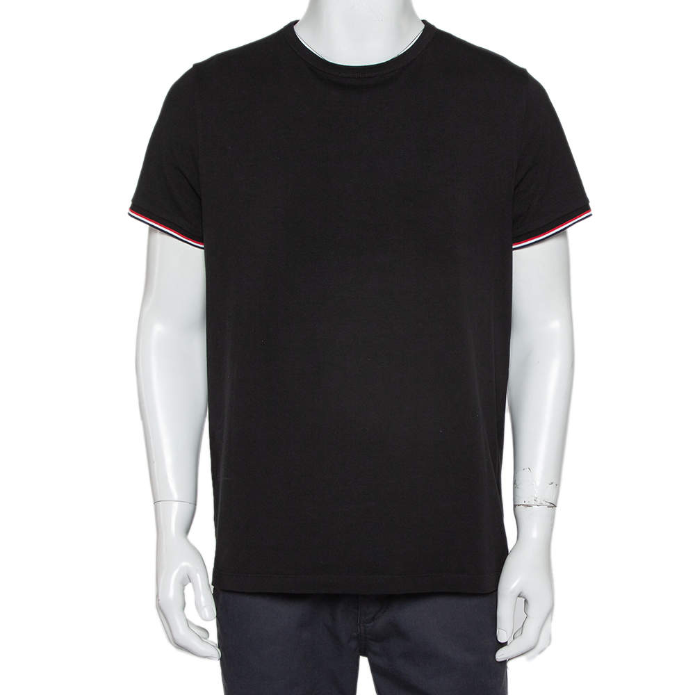 Pre Owned Moncler Black Cotton Logo Crewneck T-Shirt XL