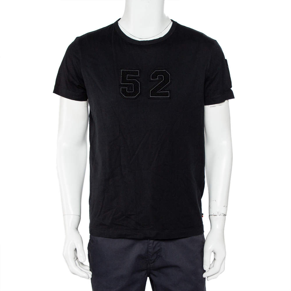 Moncler Black Cotton Applique Detail Crewneck T-Shirt L
