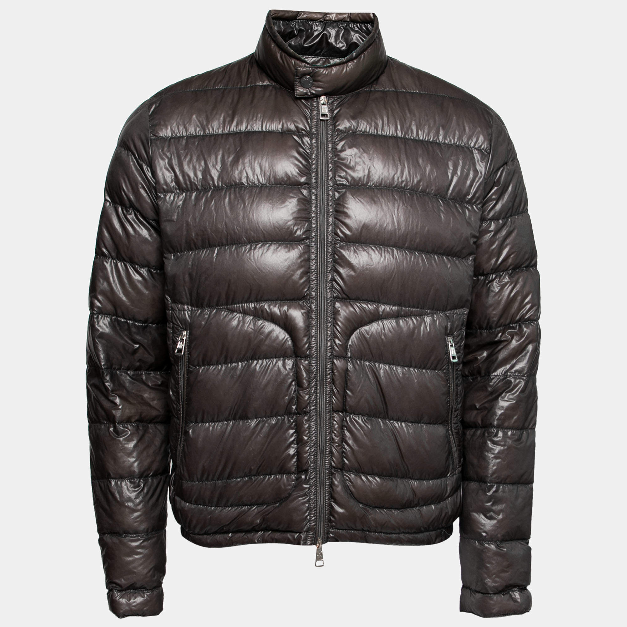 Moncler Grey Quilted Synthetic Zip Front Jacket M