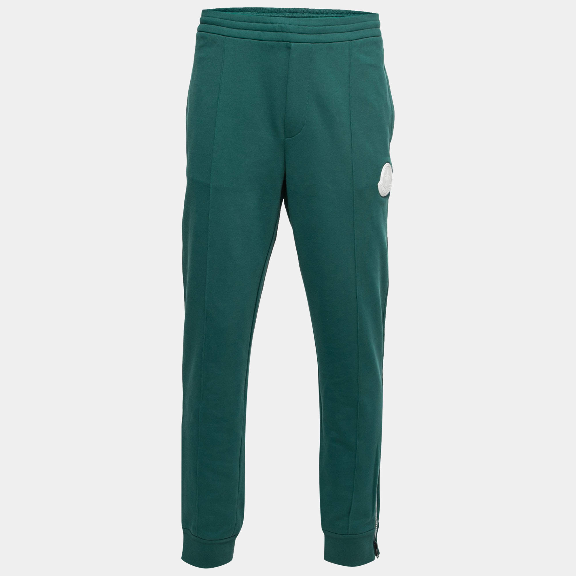 Moncler Green Cotton Logo Patch Side Zip Joggers XL