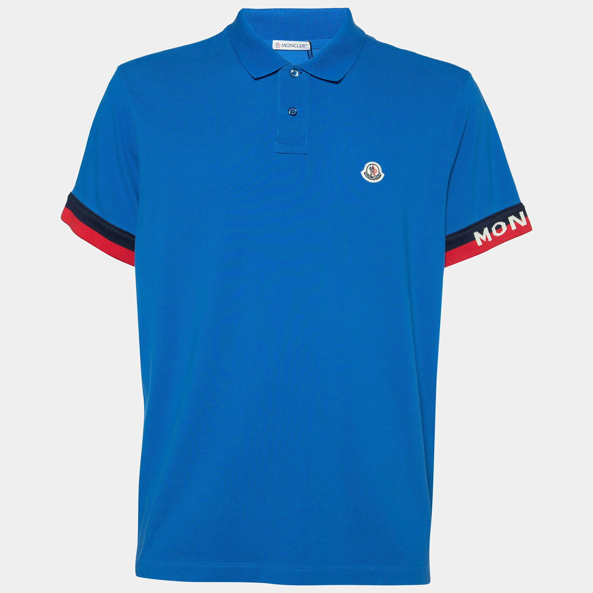 Moncler Blue Cotton Pique Logo Trim Polo T-Shirt XXL