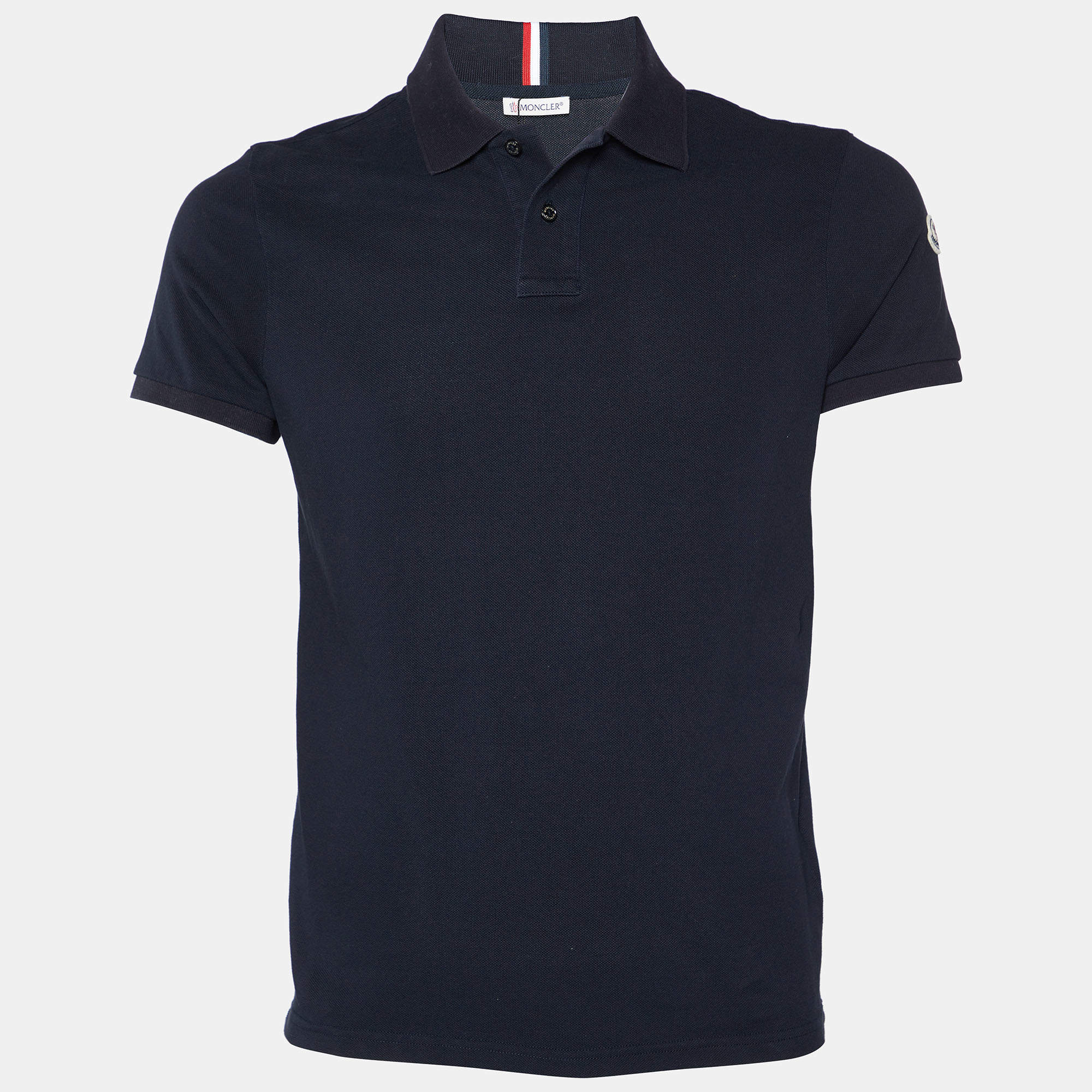 Pre Owned Moncler Navy Blue Cotton Pique Polo T-Shirt S