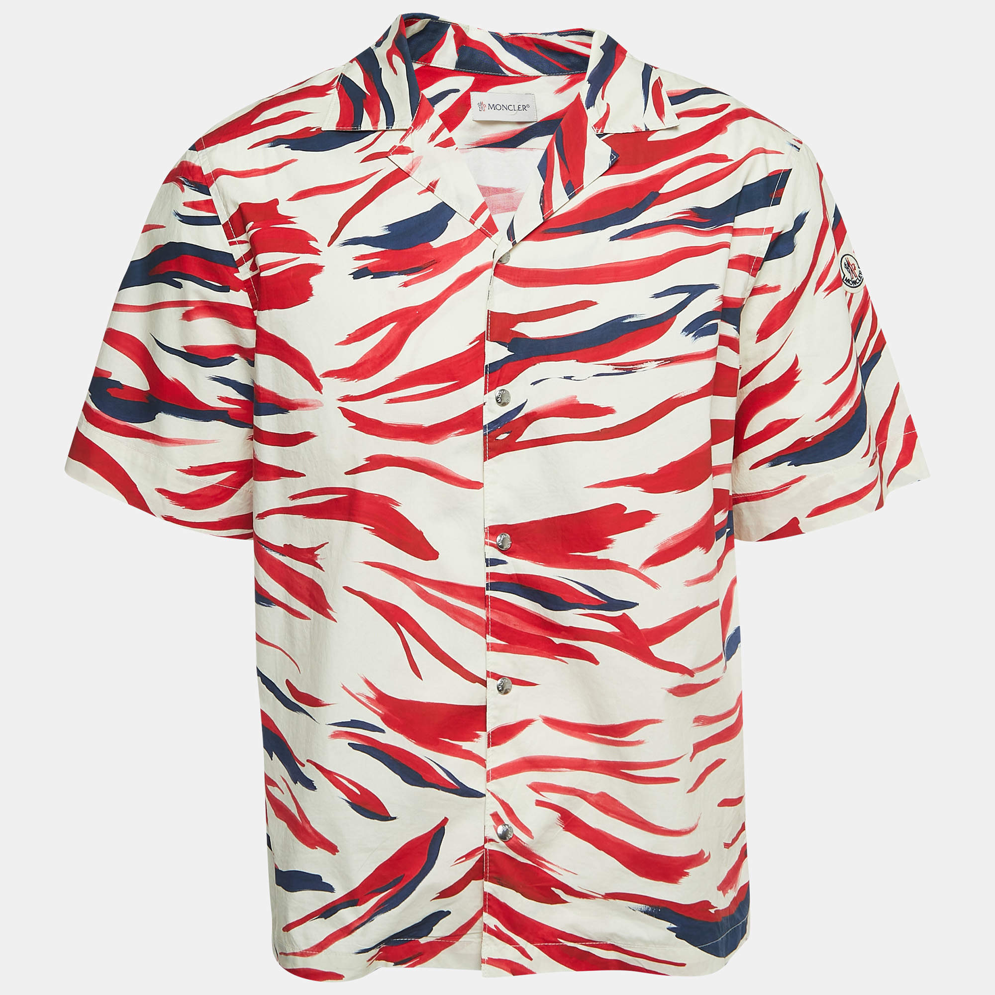 Pre Owned Moncler Blue/White Surf Print Cotton Short Sleeve Shirt XL