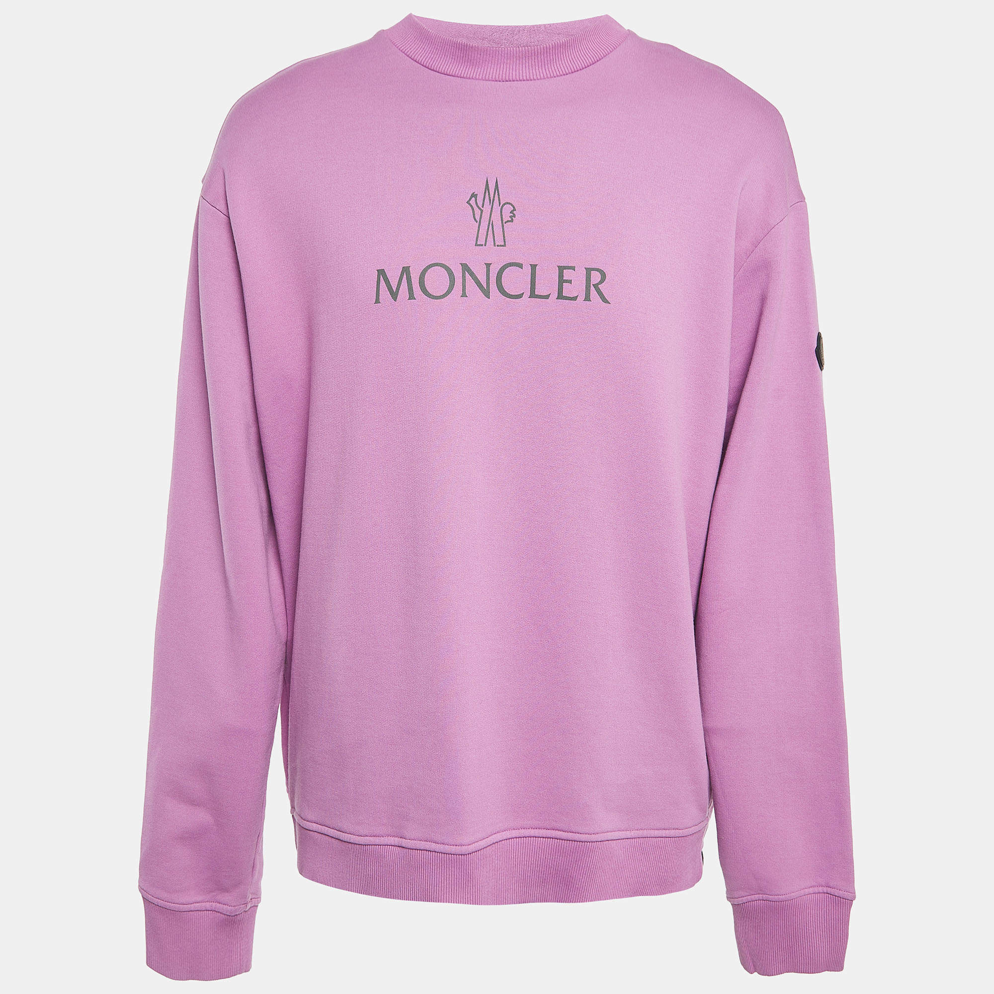 Pre Owned Moncler Purple Logo Print Cotton Sweatshirt XL