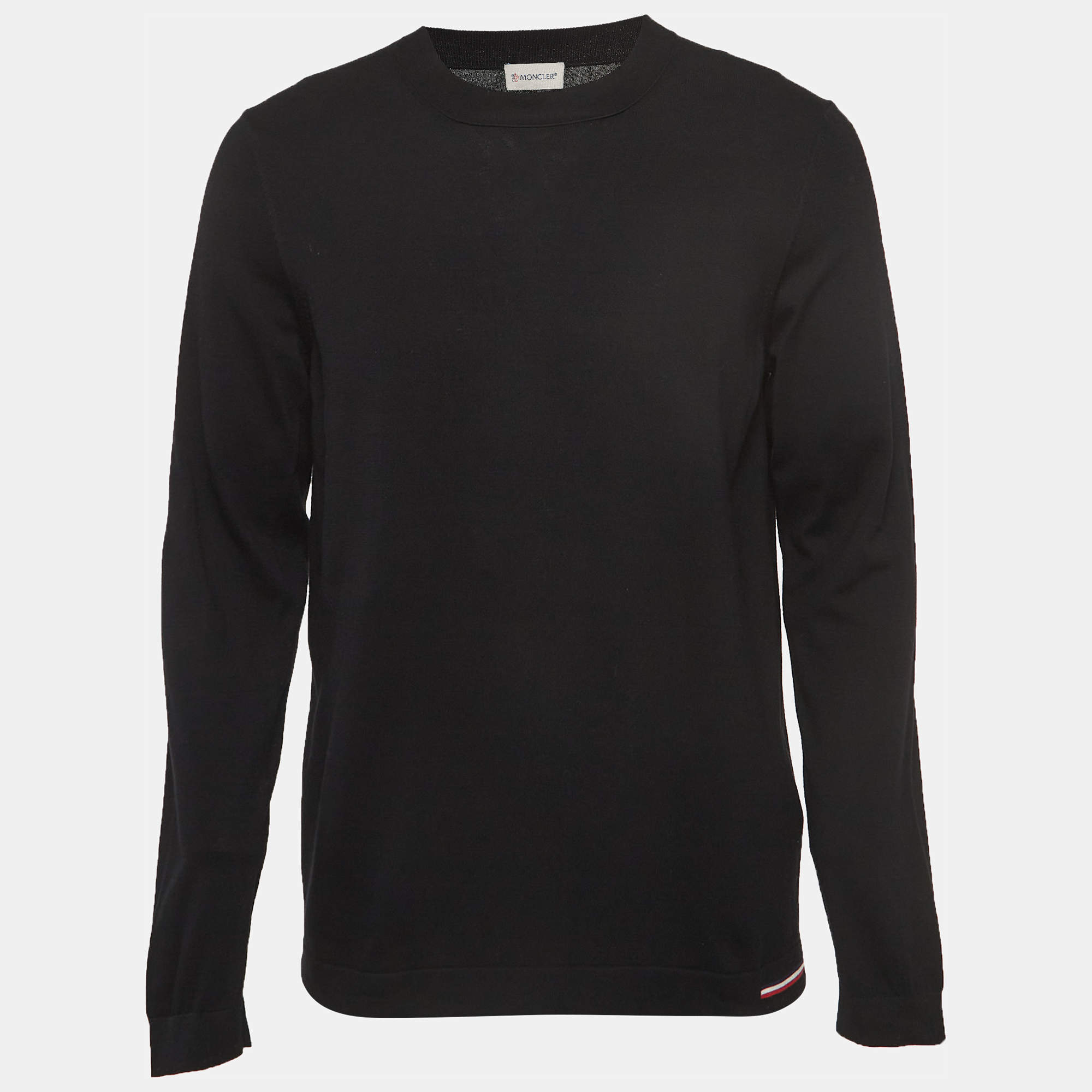 Pre Owned Moncler Black Cotton Knit Crew Neck Sweatshirt L