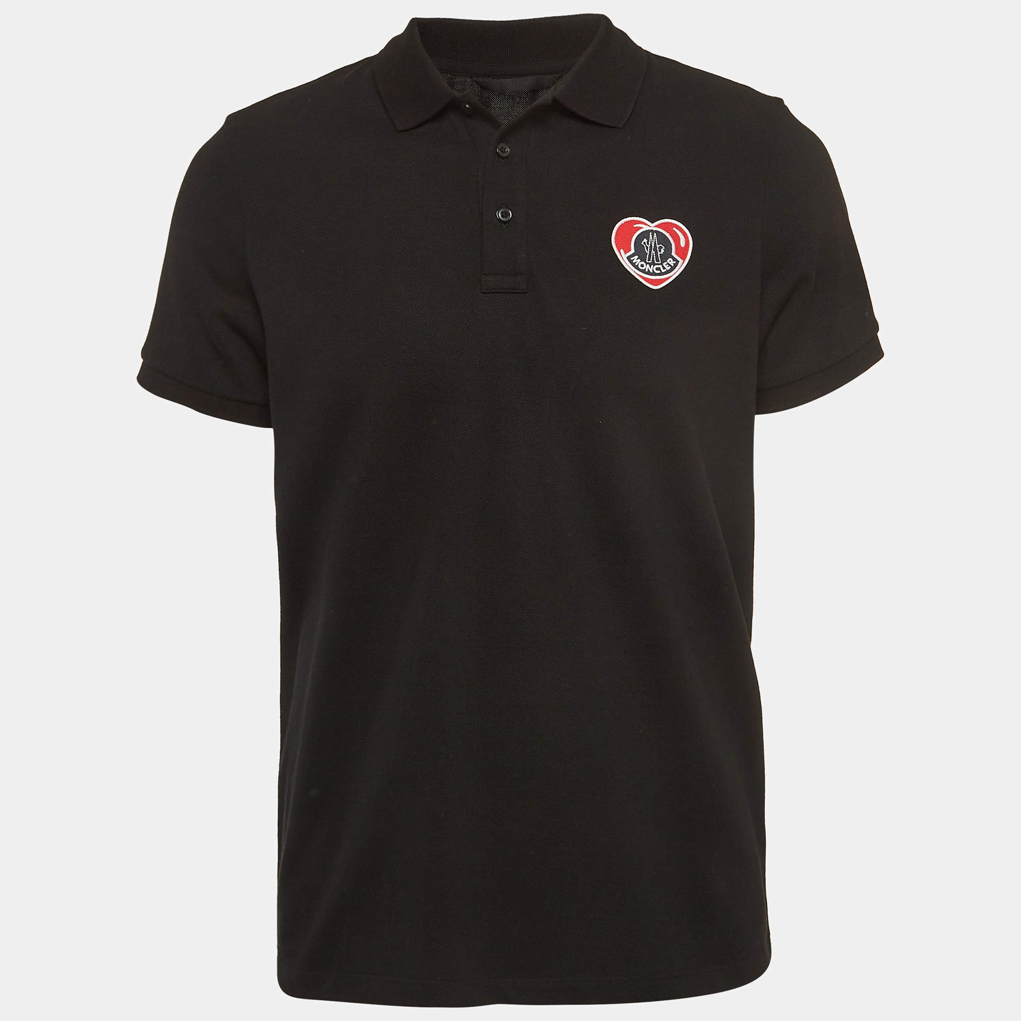 Moncler Black Cotton Logo-Patch Detail T-Shirt M