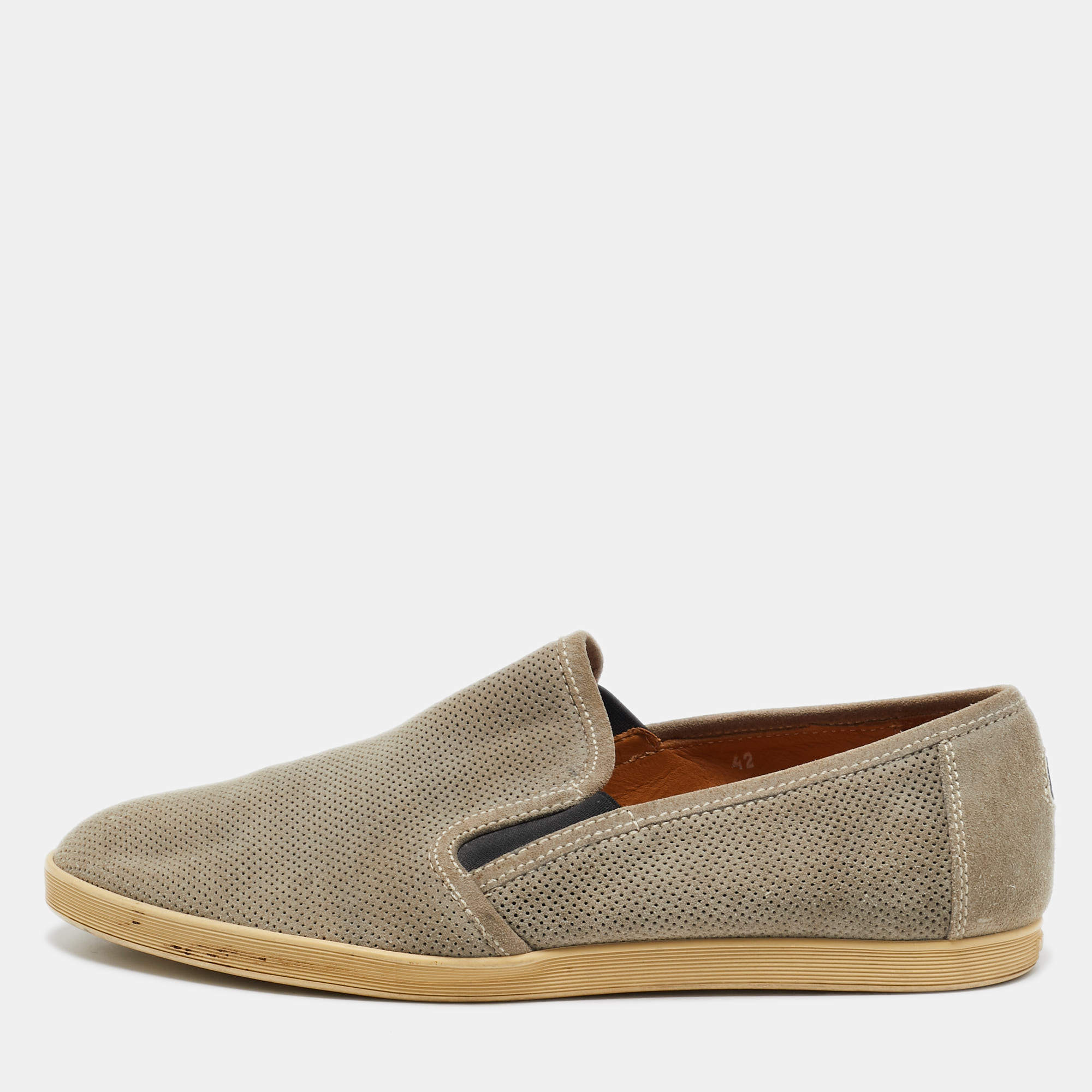 Moncler Grey Perforated Suede Slip On Sneakers Size 42