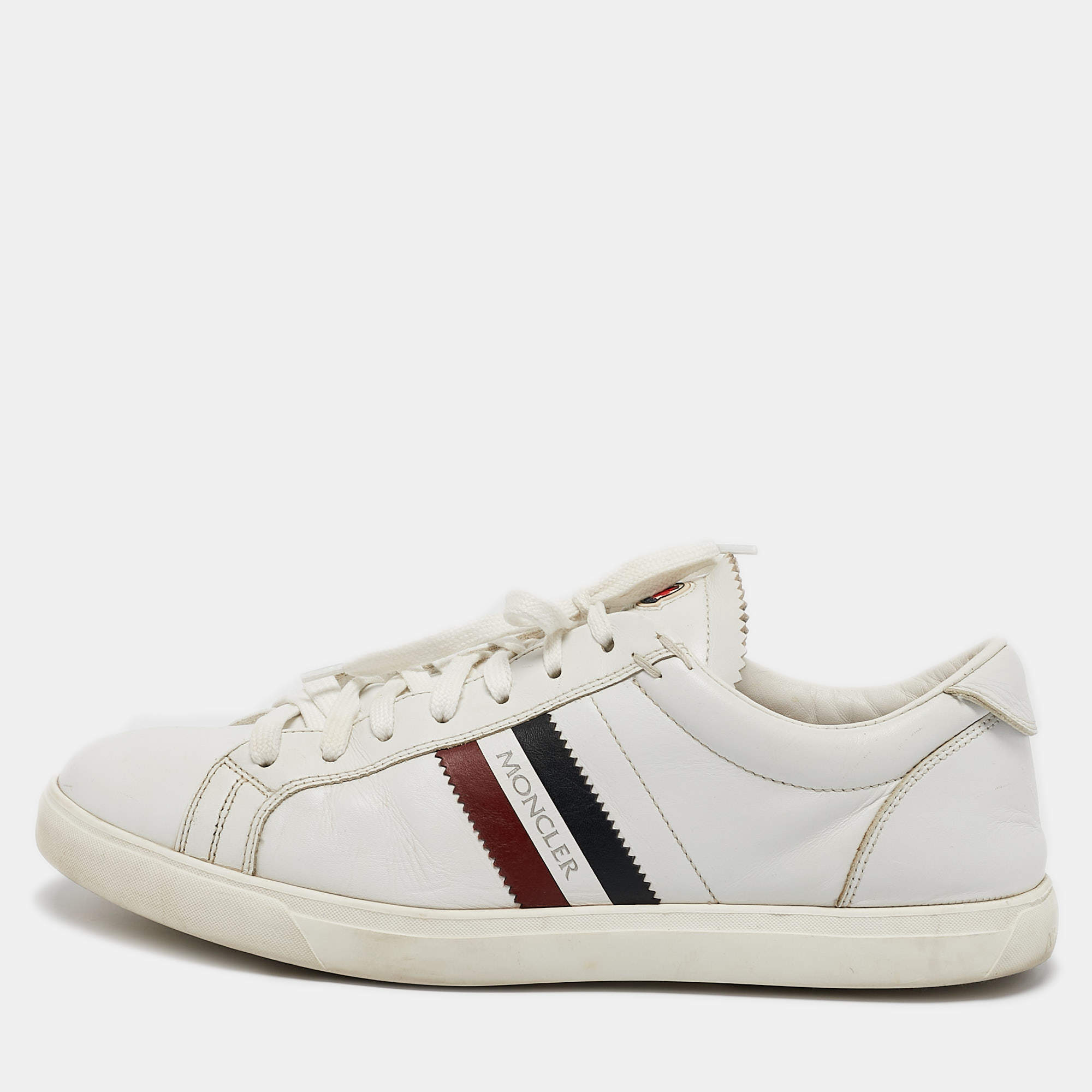 Pre Owned Moncler White Leather Monaco Lace Up Sneakers Size 42