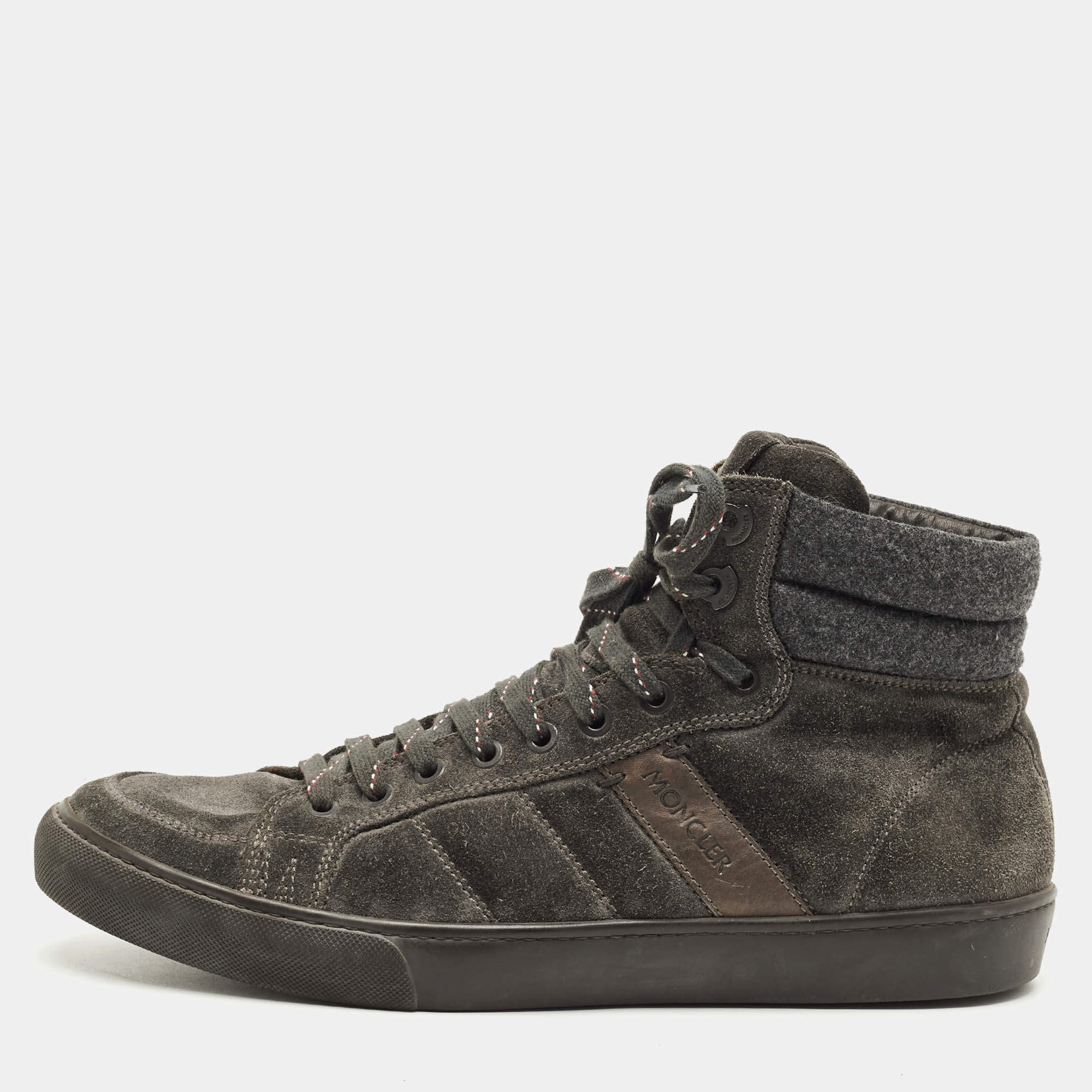 Pre Owned Moncler Lyon Size 43 Grey Suede High Top Sneakers