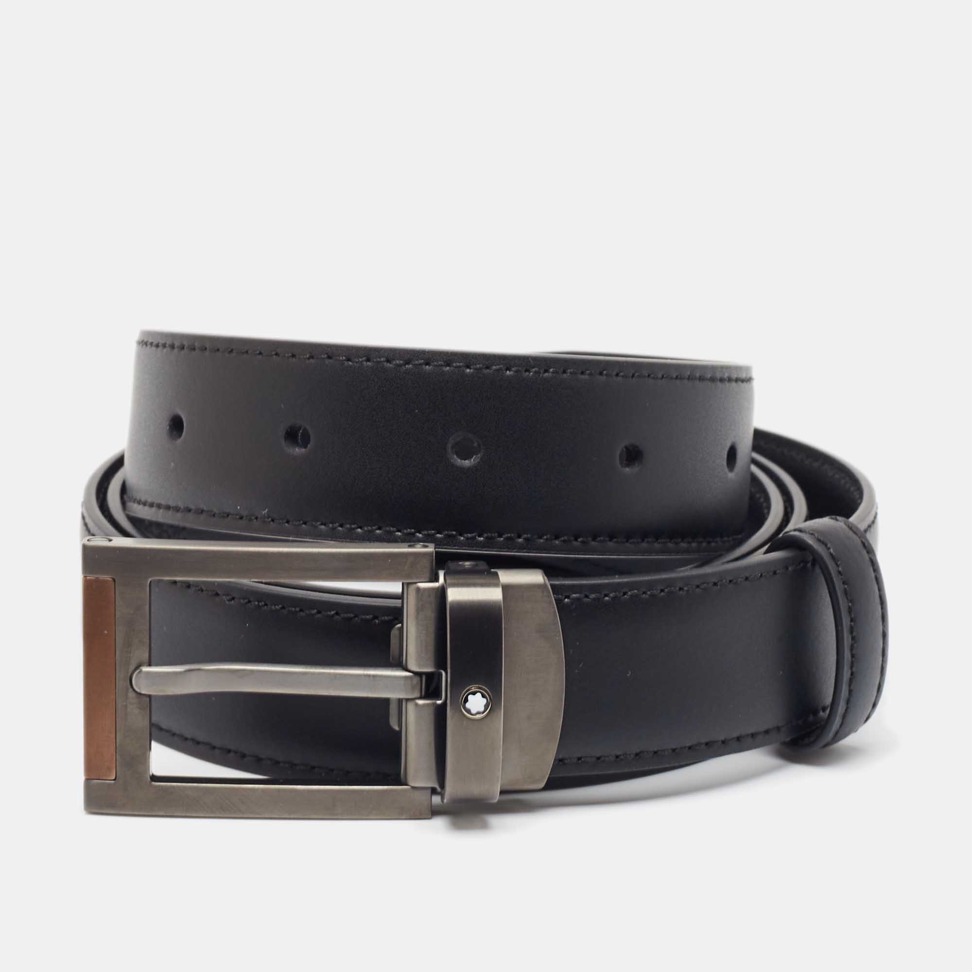 Montblanc Black Leather Meisterstuck Cut to Size Buckle Belt