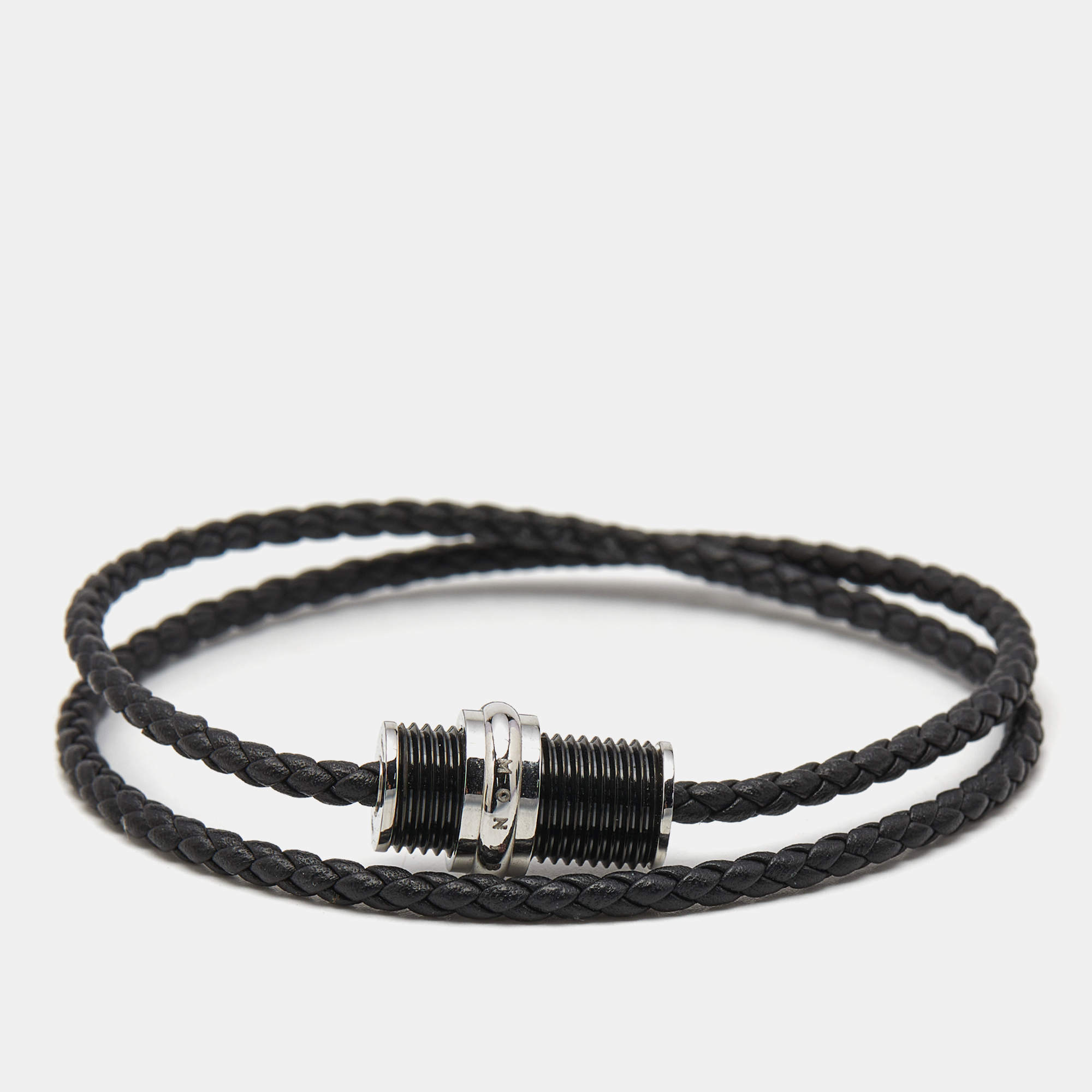 مملوكة مسبقًا Montblanc Leather Two Tone Metal Bracelet